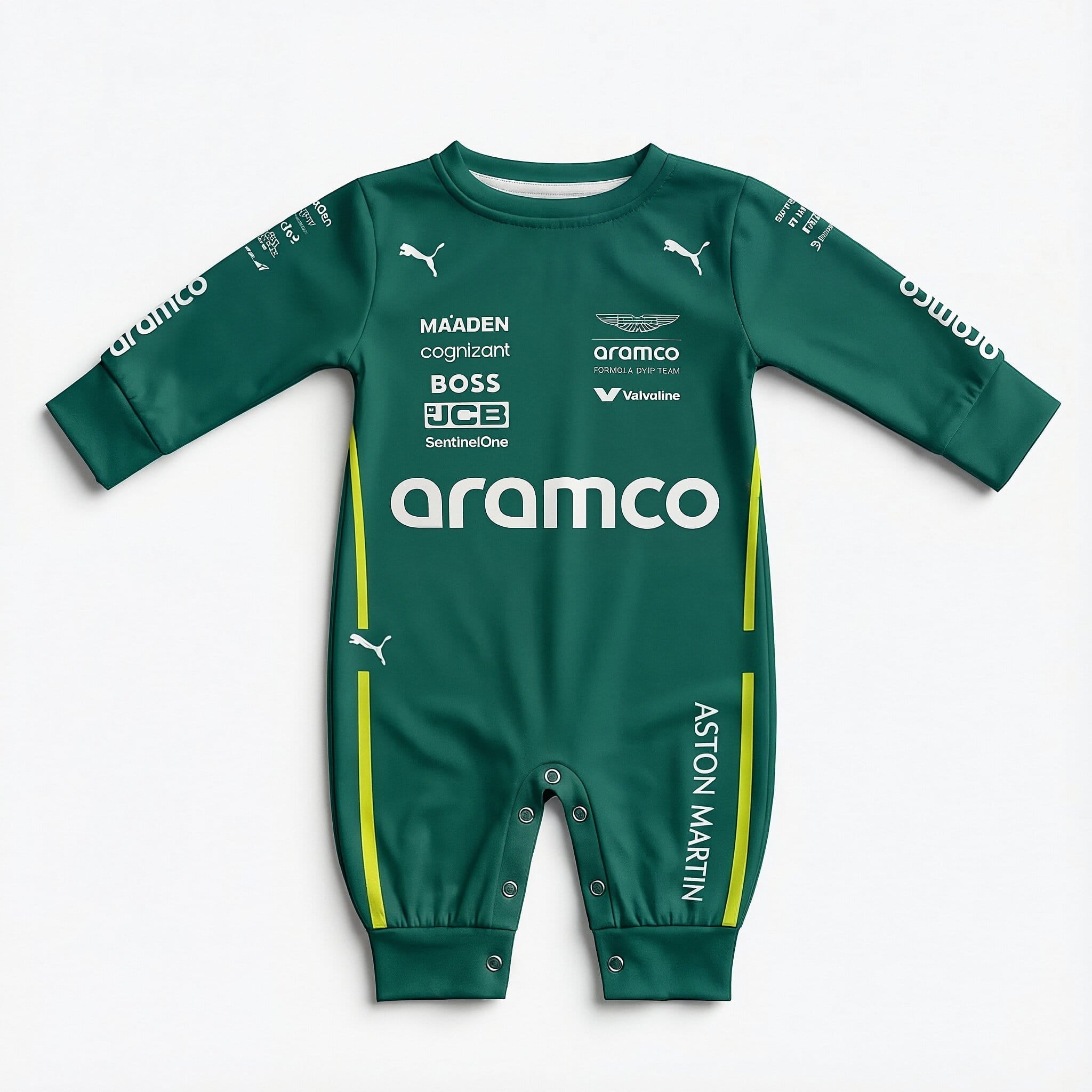 Ferrari Inspired Longsleeve Jumpsuit - New Season 2026 - aston martin baby onesie front | Dash Racegear