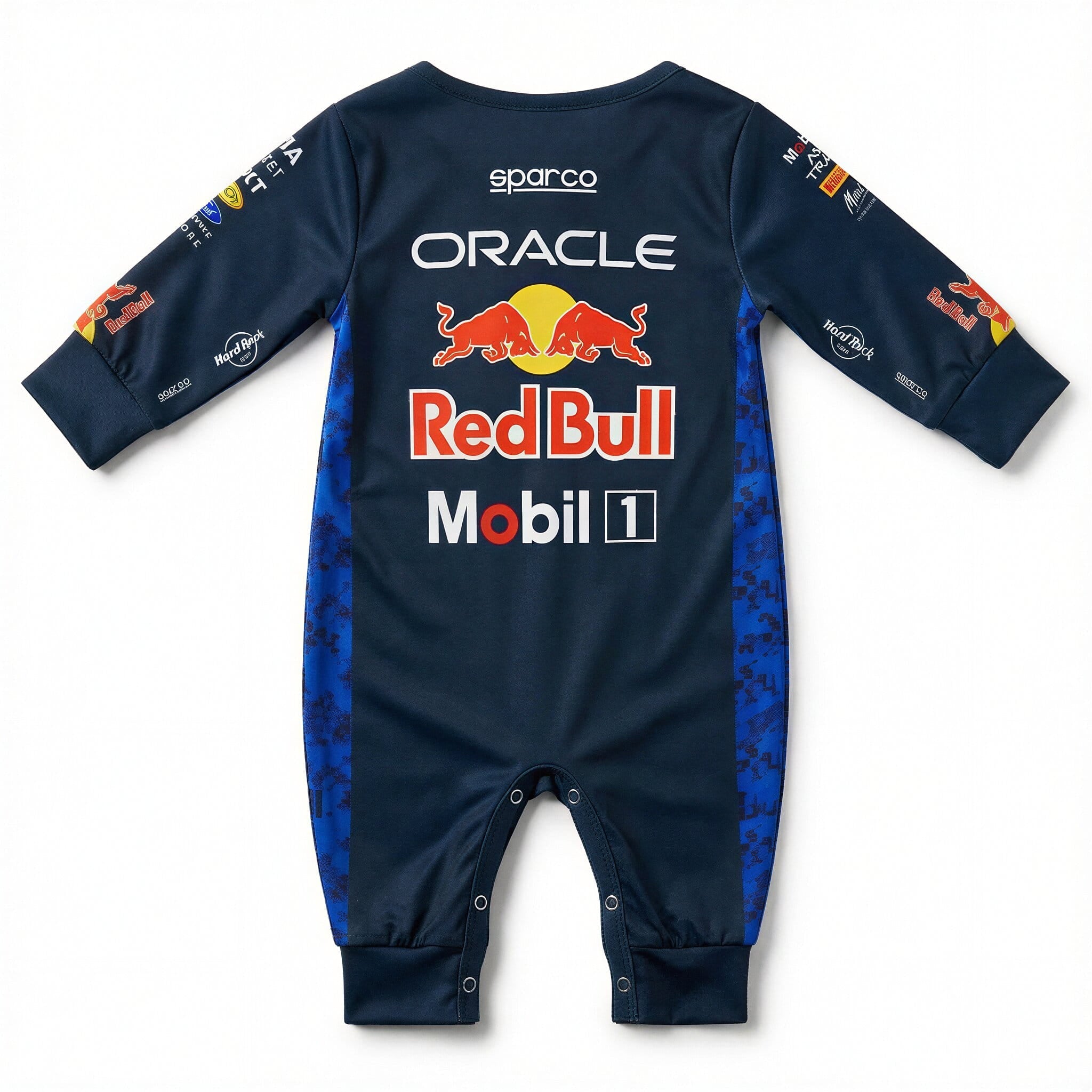 Red Bull Longsleeve Onesie Jumpsuit - 2026  New Season - 2026 Red Bull Racing baby jumpsuit back design | Dash Racegear