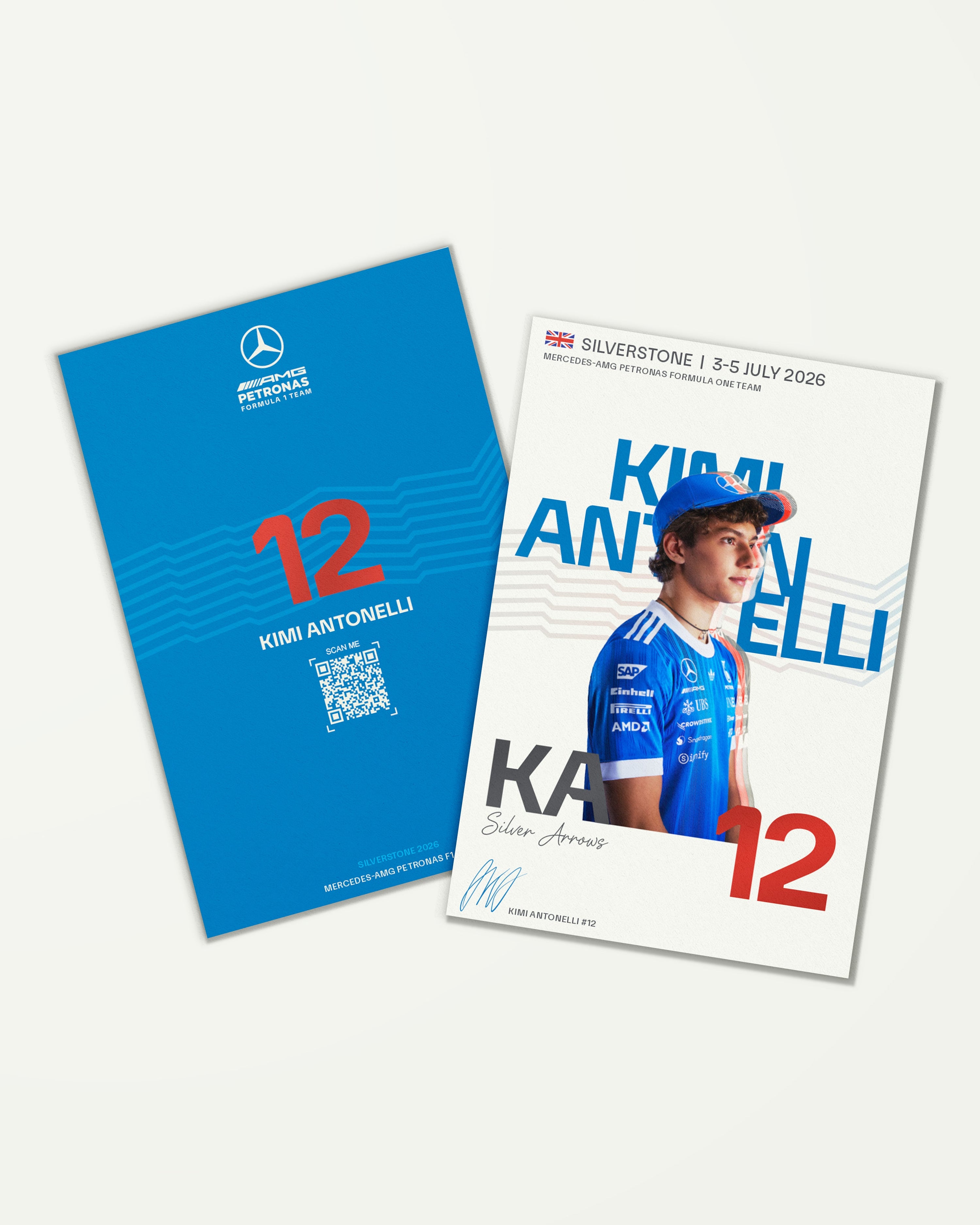 Special Edition Silverstone Driver Cards — close-up design detail showing Mercedes-AMG PETRONAS F1 styling and product details | Dash Racegear