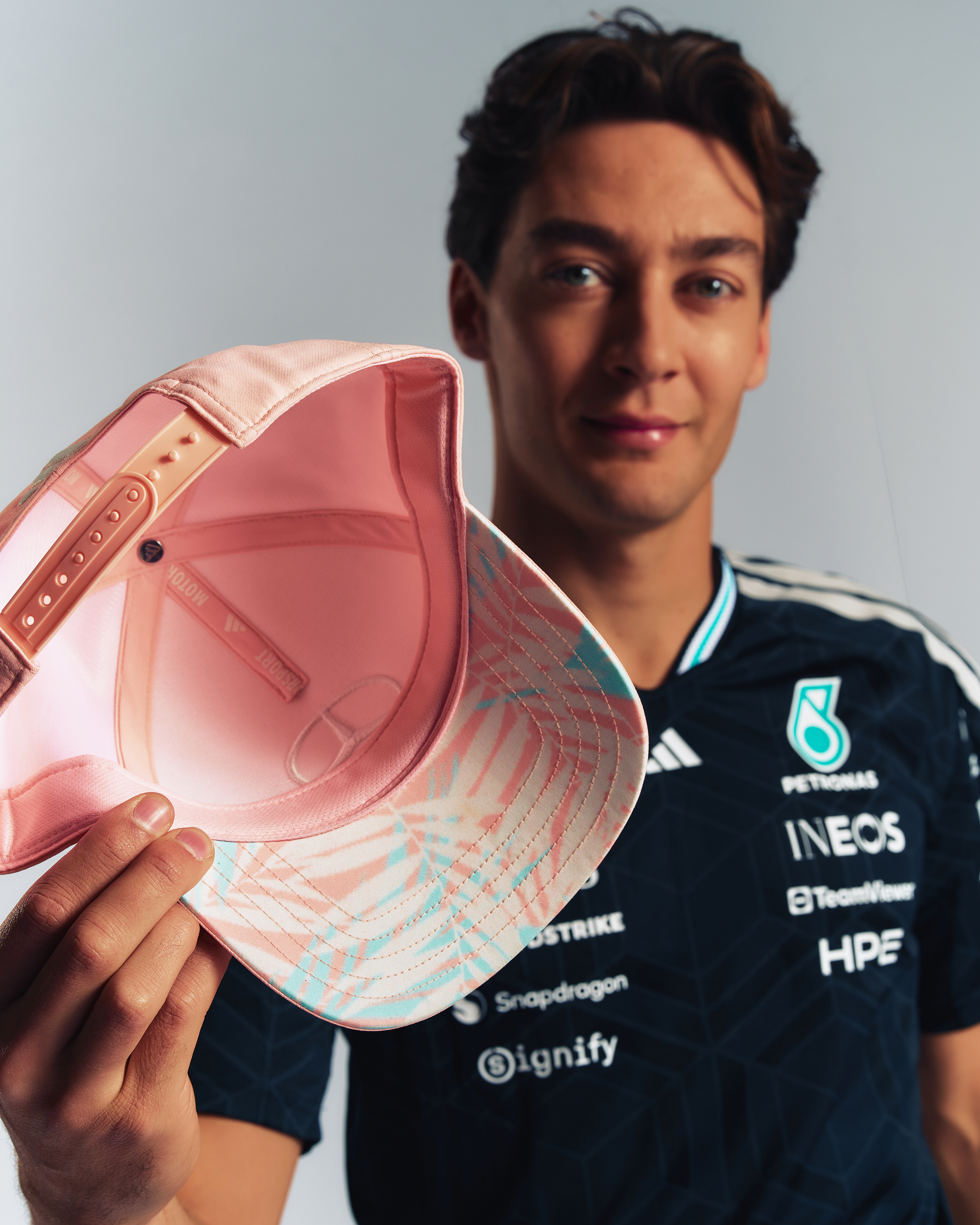2026 Special Edition Miami Driver Cap Pink — alternate product angle showing Mercedes-AMG PETRONAS F1 styling and product details | Dash Racegear