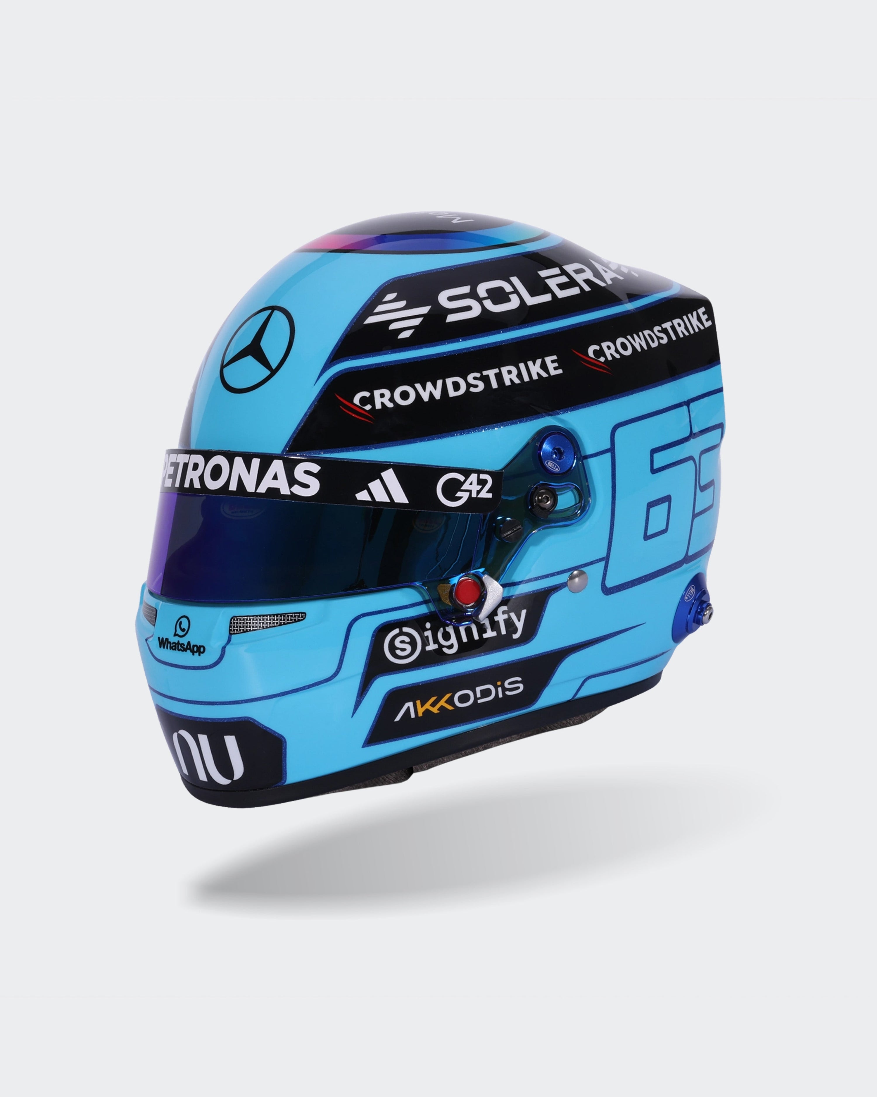 George Russell 2026 Mini Bell Helmet Replica 1:2 — primary product view showing Mercedes-AMG PETRONAS F1 styling and product details | Dash Racegear
