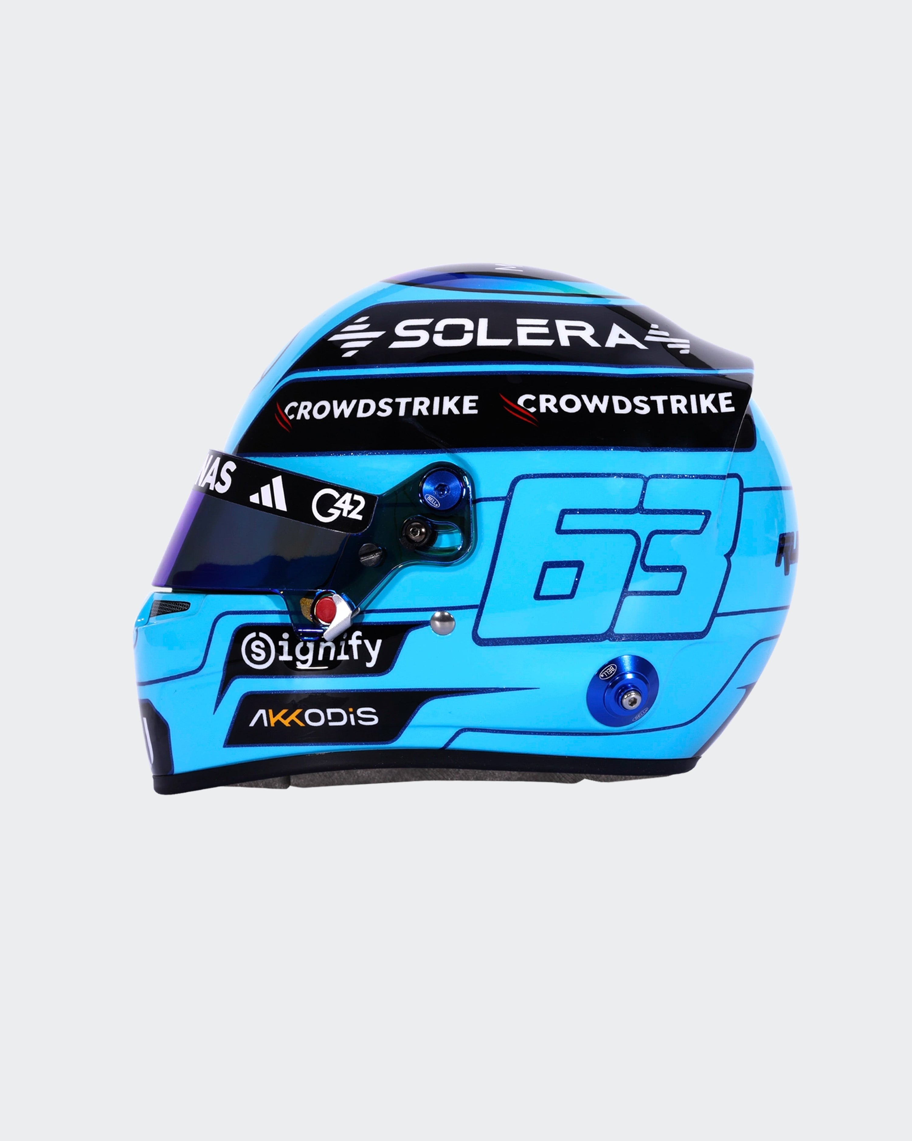 George Russell 2026 Mini Bell Helmet Replica 1:2 — alternate product angle showing Mercedes-AMG PETRONAS F1 styling and product details | Dash Racegear