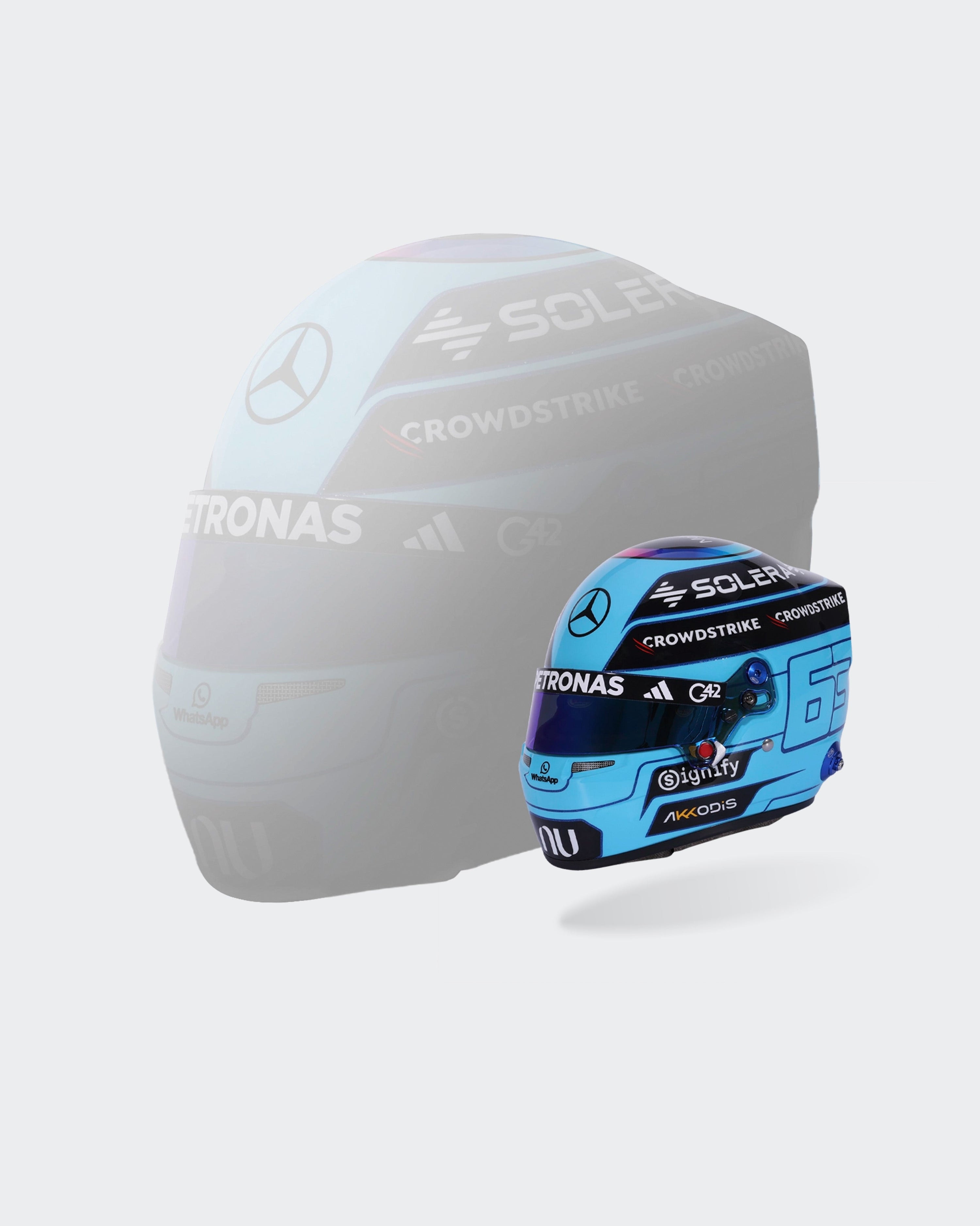 George Russell 2026 Mini Bell Helmet Replica 1:2 — additional product detail showing Mercedes-AMG PETRONAS F1 styling and product details | Dash Racegear