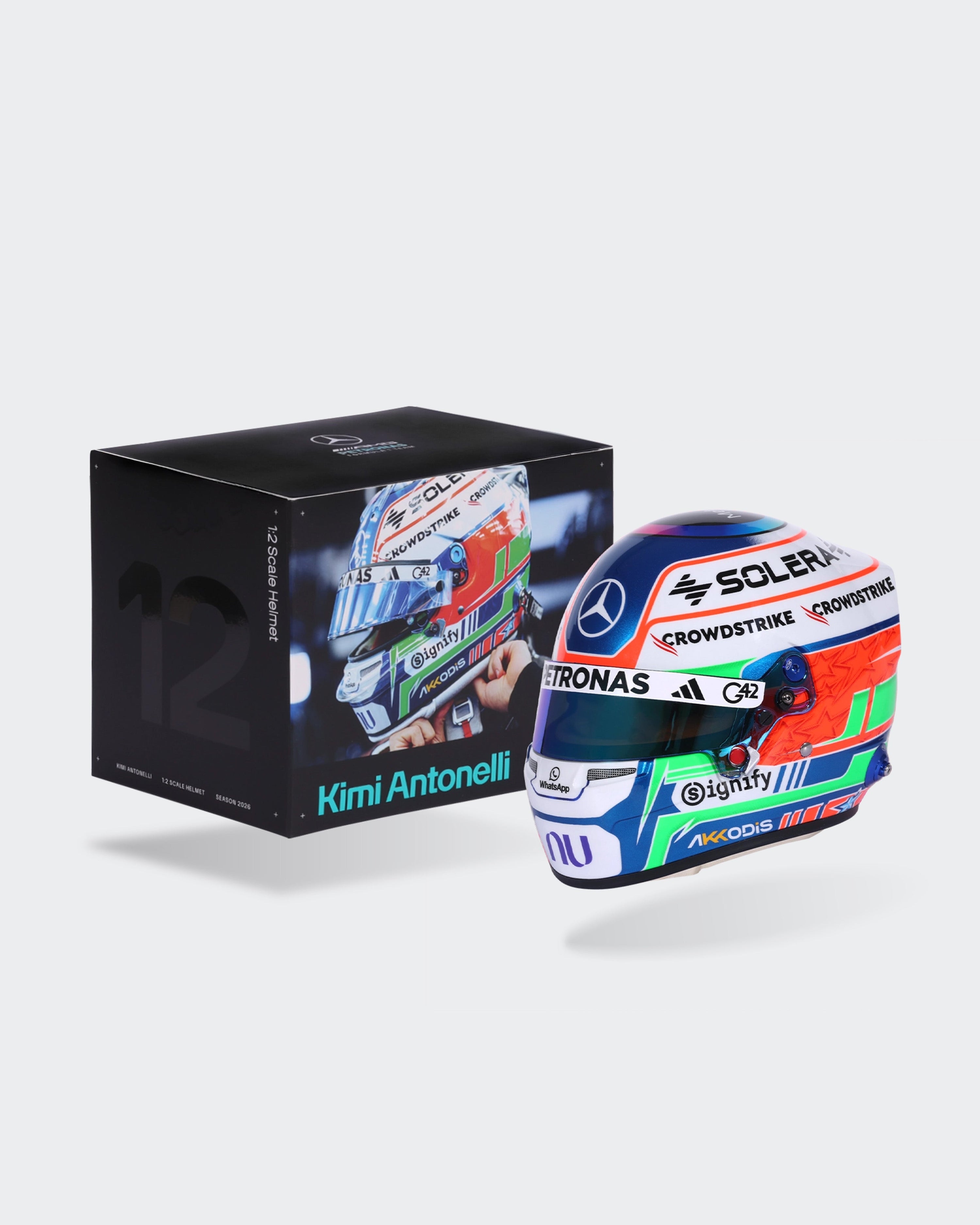 Kimi Antonelli 2026 Mini Bell Helmet Replica 1:2 — alternate product angle showing Mercedes-AMG PETRONAS F1 styling and product details | Dash Racegear