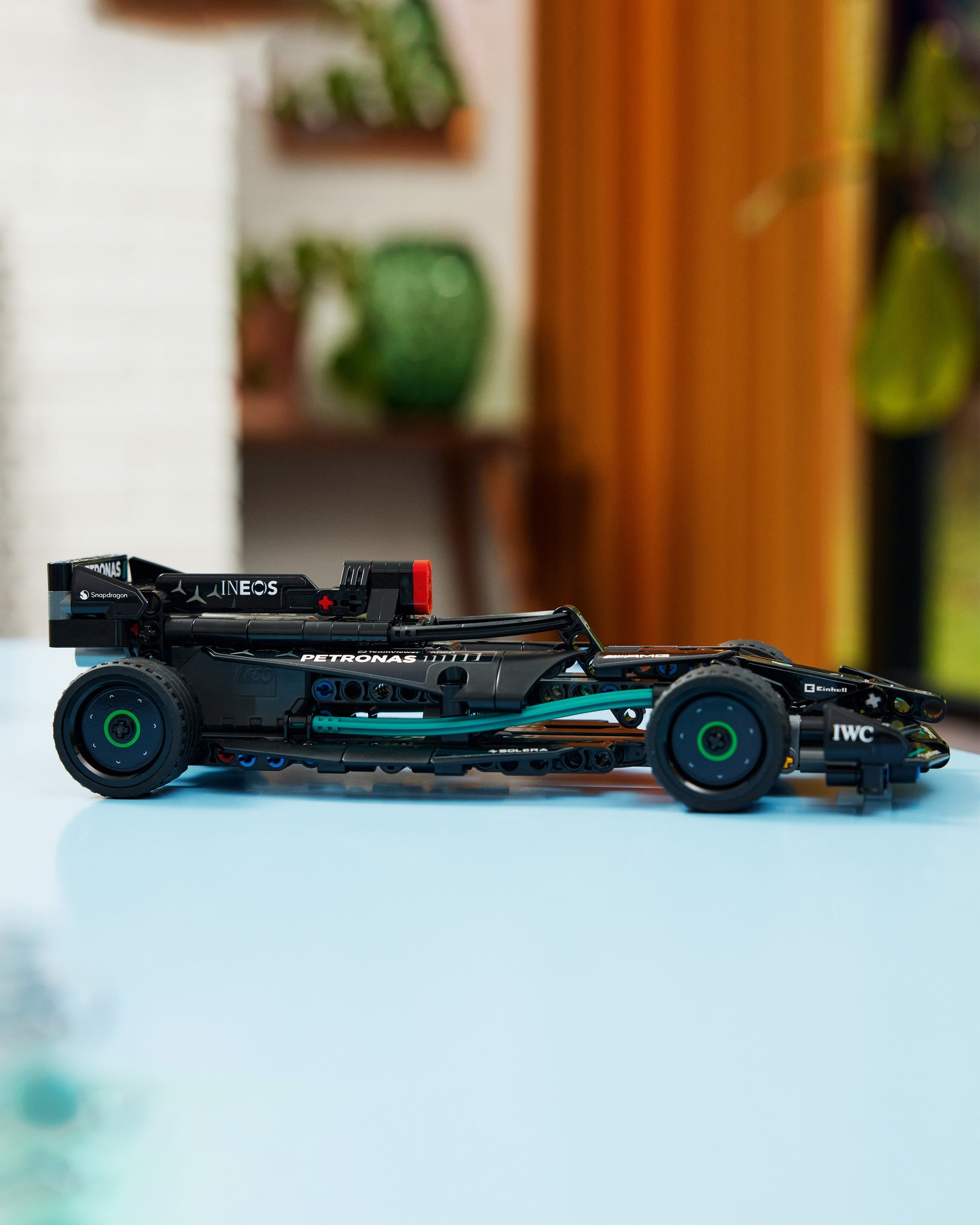 LEGO® Technic Mercedes-AMG F1 W14 E Performance Pull-Back — close-up design detail showing Mercedes-AMG PETRONAS F1 styling and product details | Dash Racegear
