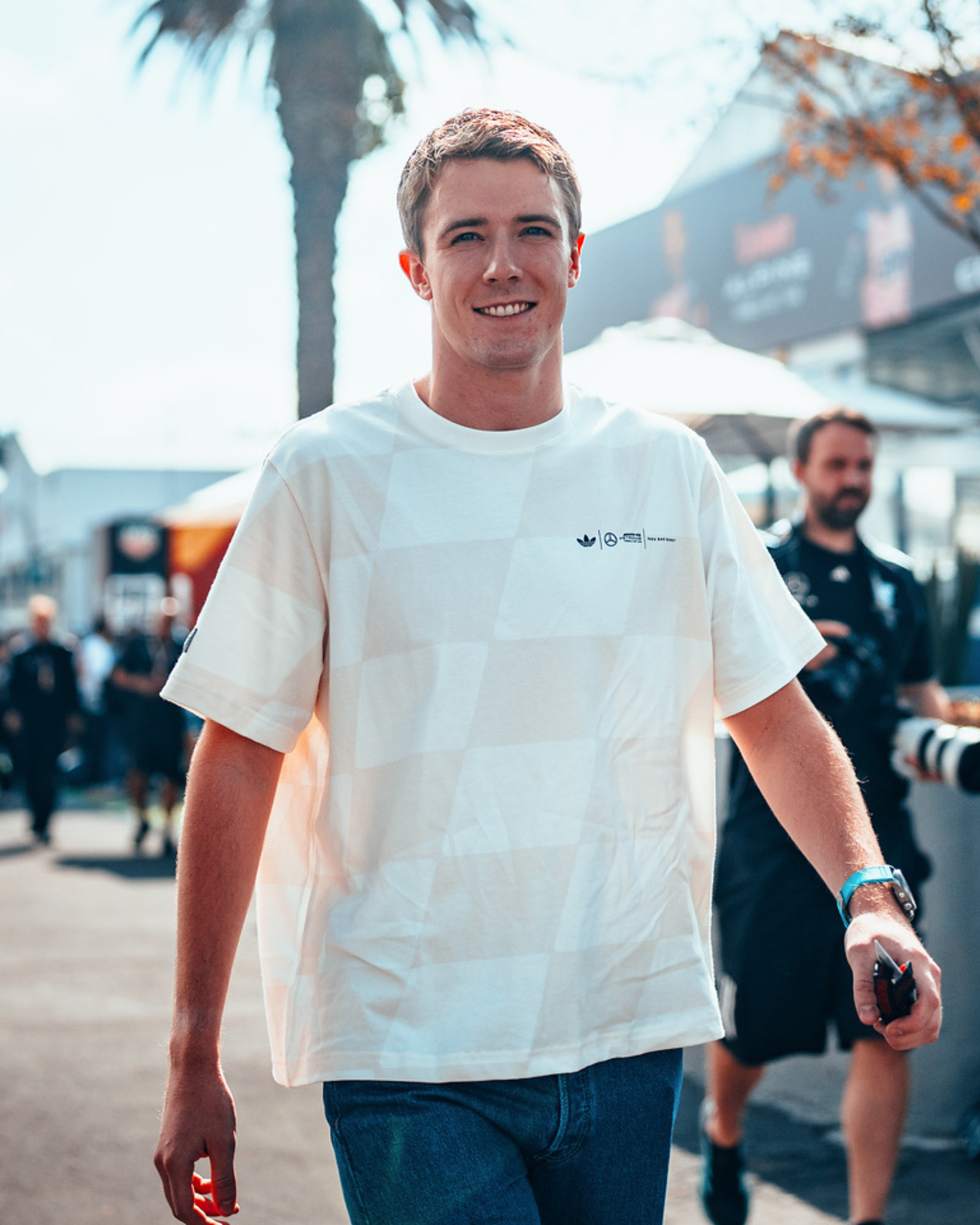 adidas para Bad Bunny x Mercedes-AMG F1 T-shirt White — alternate product angle showing Mercedes-AMG PETRONAS F1 styling and product details | Dash Racegear