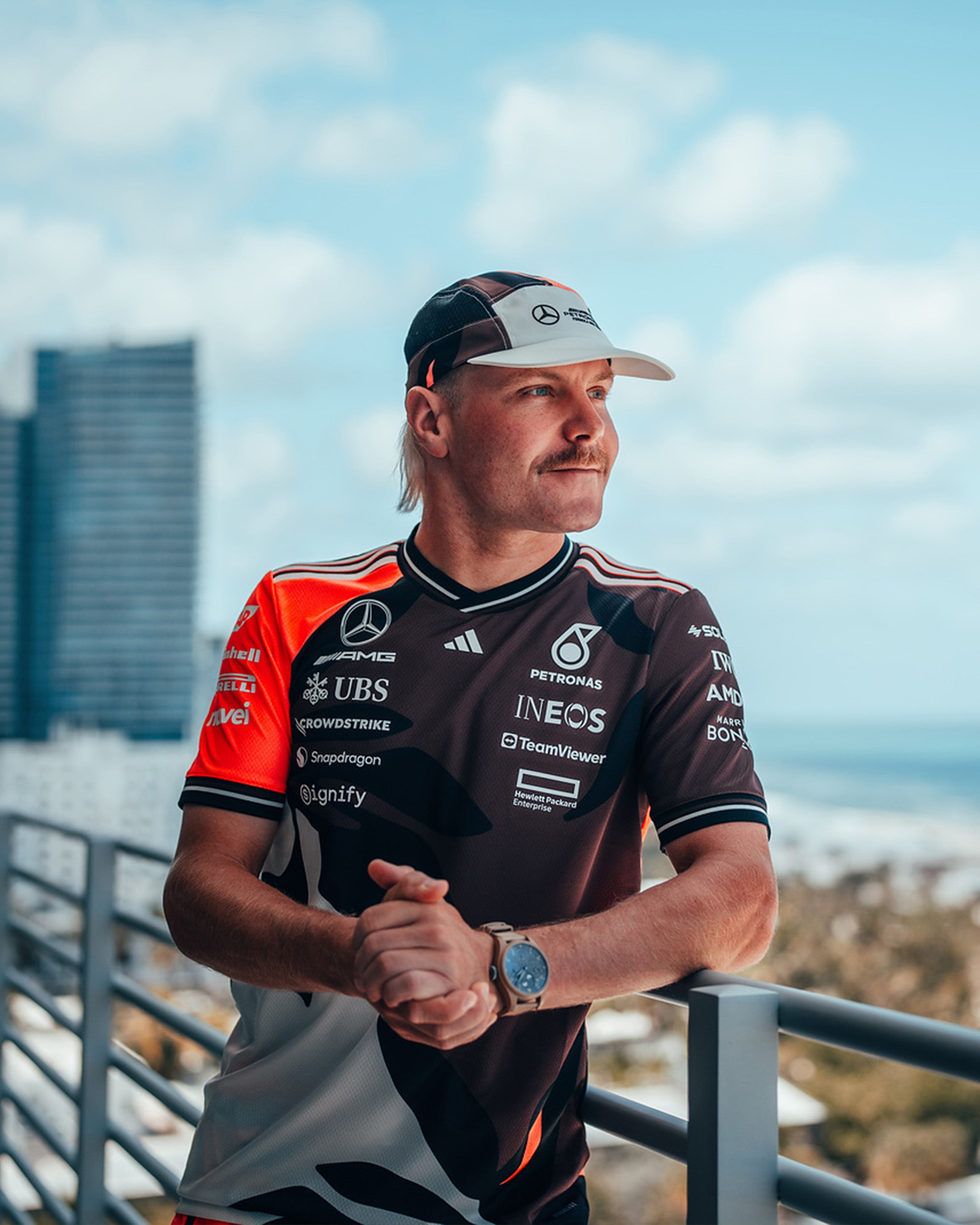 Miami Cap Floral — alternate product angle showing Mercedes-AMG PETRONAS F1 styling and product details | Dash Racegear