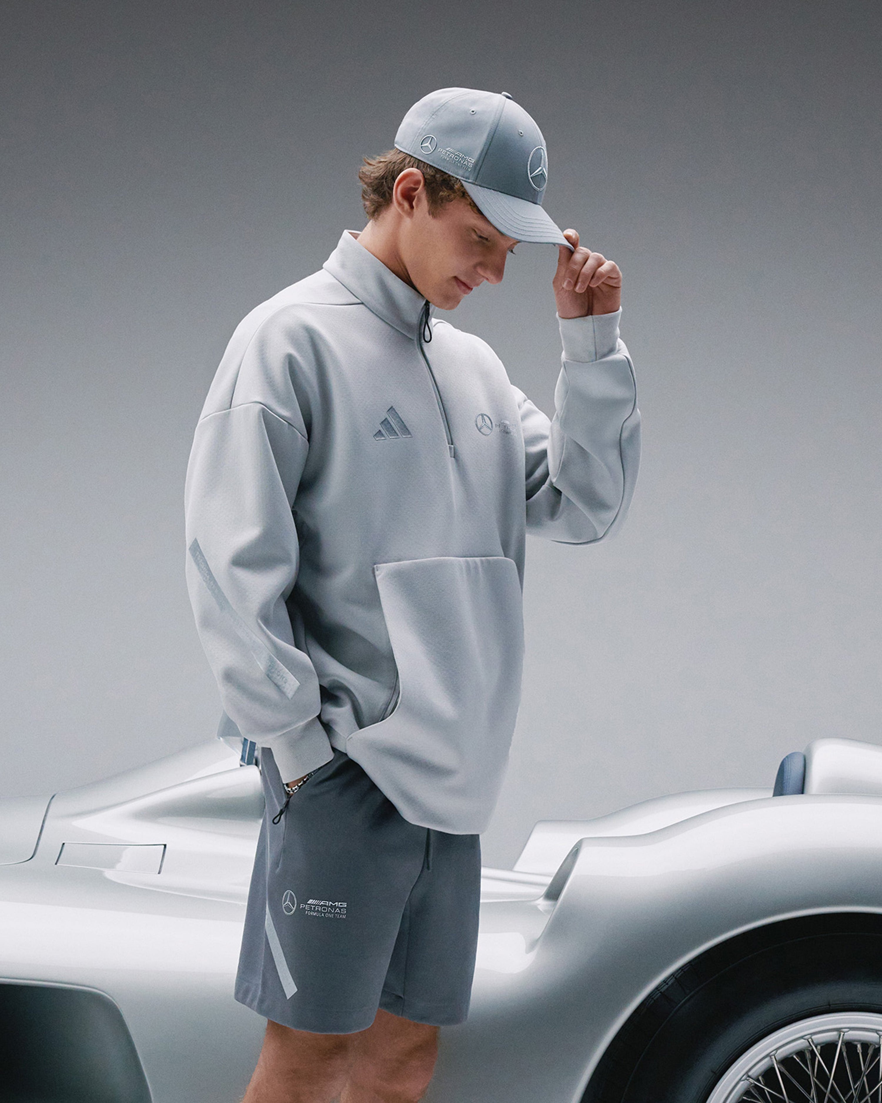 Mens Silver Arrows Quarter Zip Grey — alternate product angle showing Mercedes-AMG PETRONAS F1 styling and product details | Dash Racegear