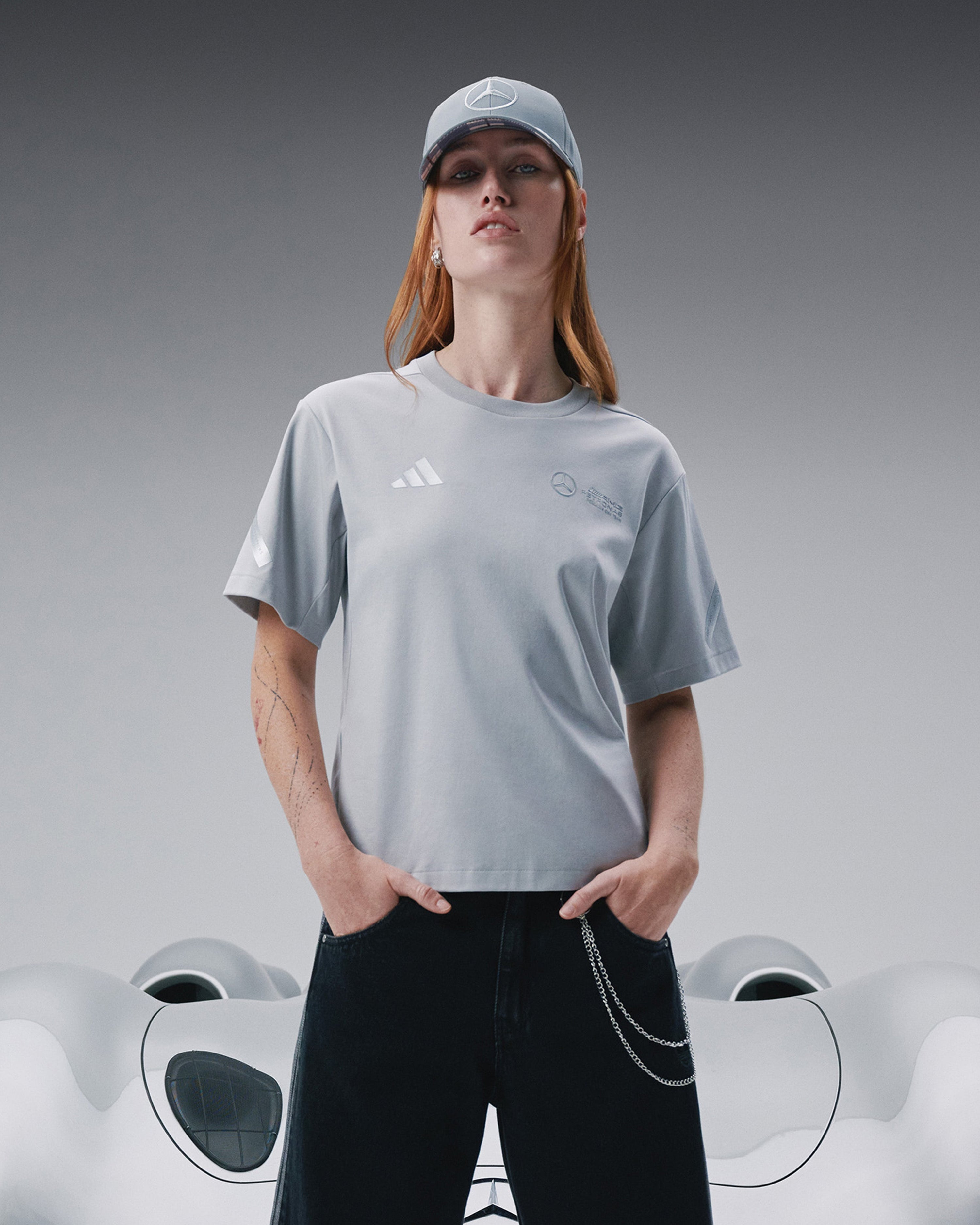 Womens Silver Arrows T-shirt Grey — primary product view showing Mercedes-AMG PETRONAS F1 styling and product details | Dash Racegear