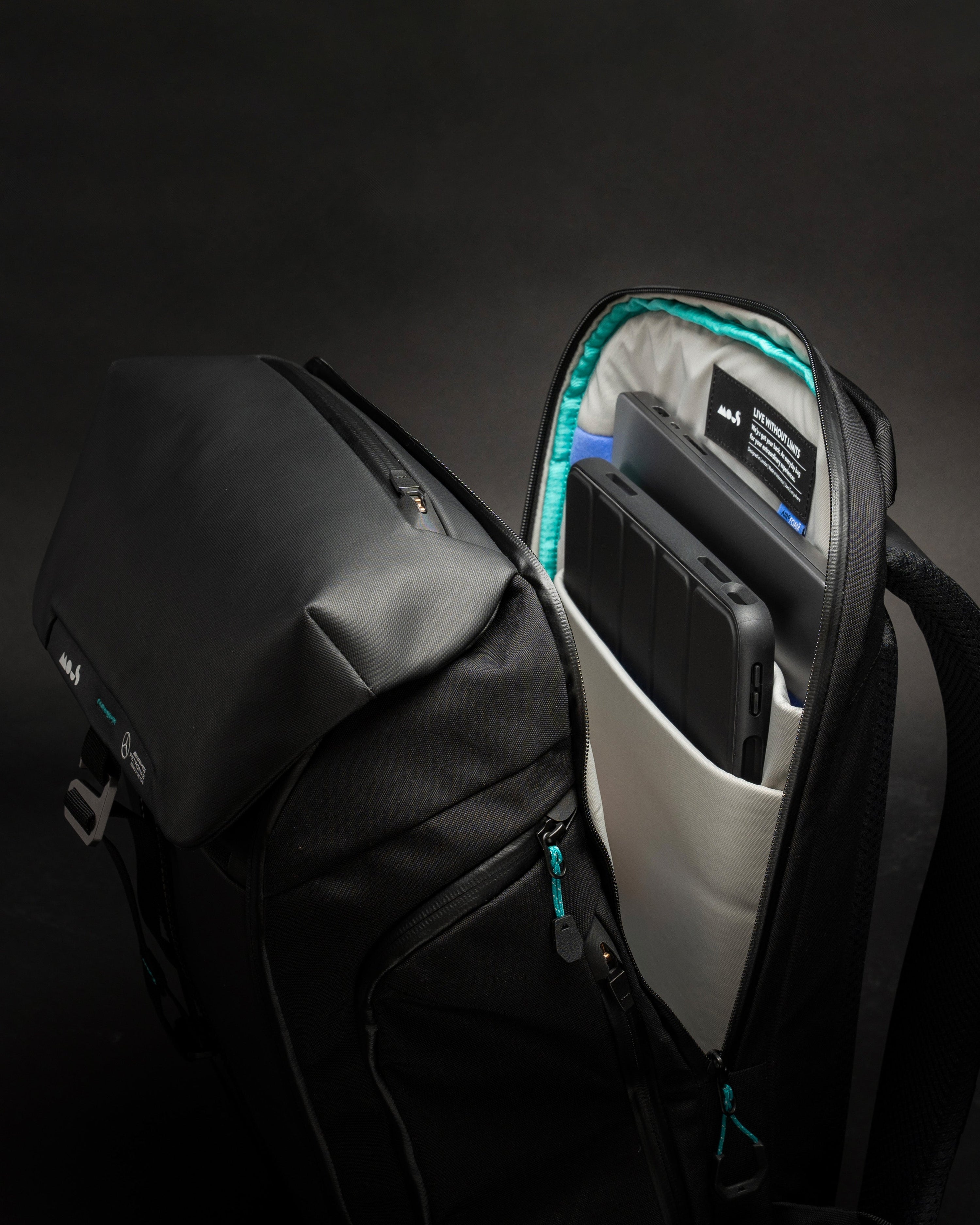Mous x Mercedes-AMG F1 Team Backpack — alternate product angle showing Mercedes-AMG PETRONAS F1 styling and product details | Dash Racegear