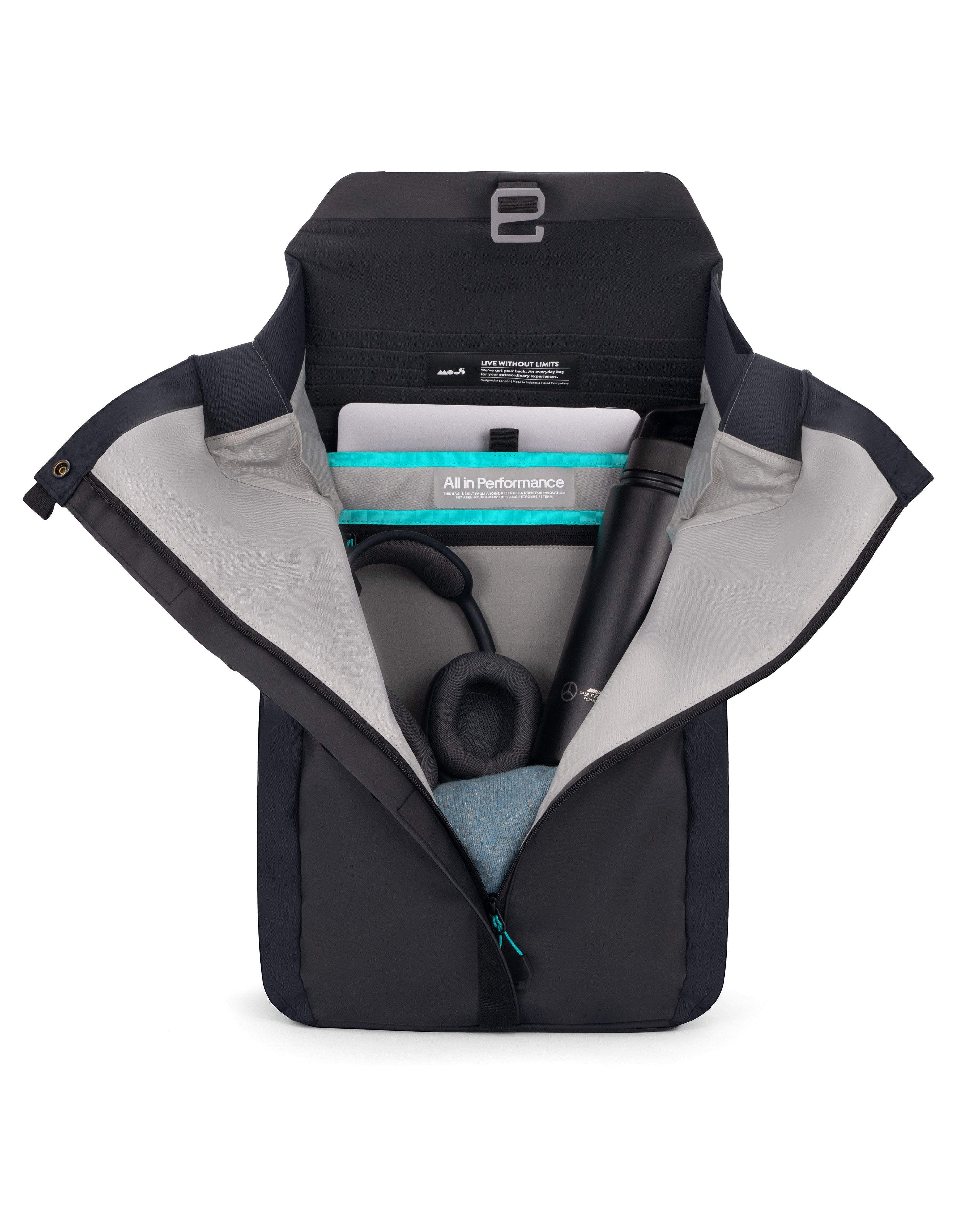 Mous x Mercedes-AMG F1 Team Day Backpack — additional product detail showing Mercedes-AMG PETRONAS F1 styling and product details | Dash Racegear