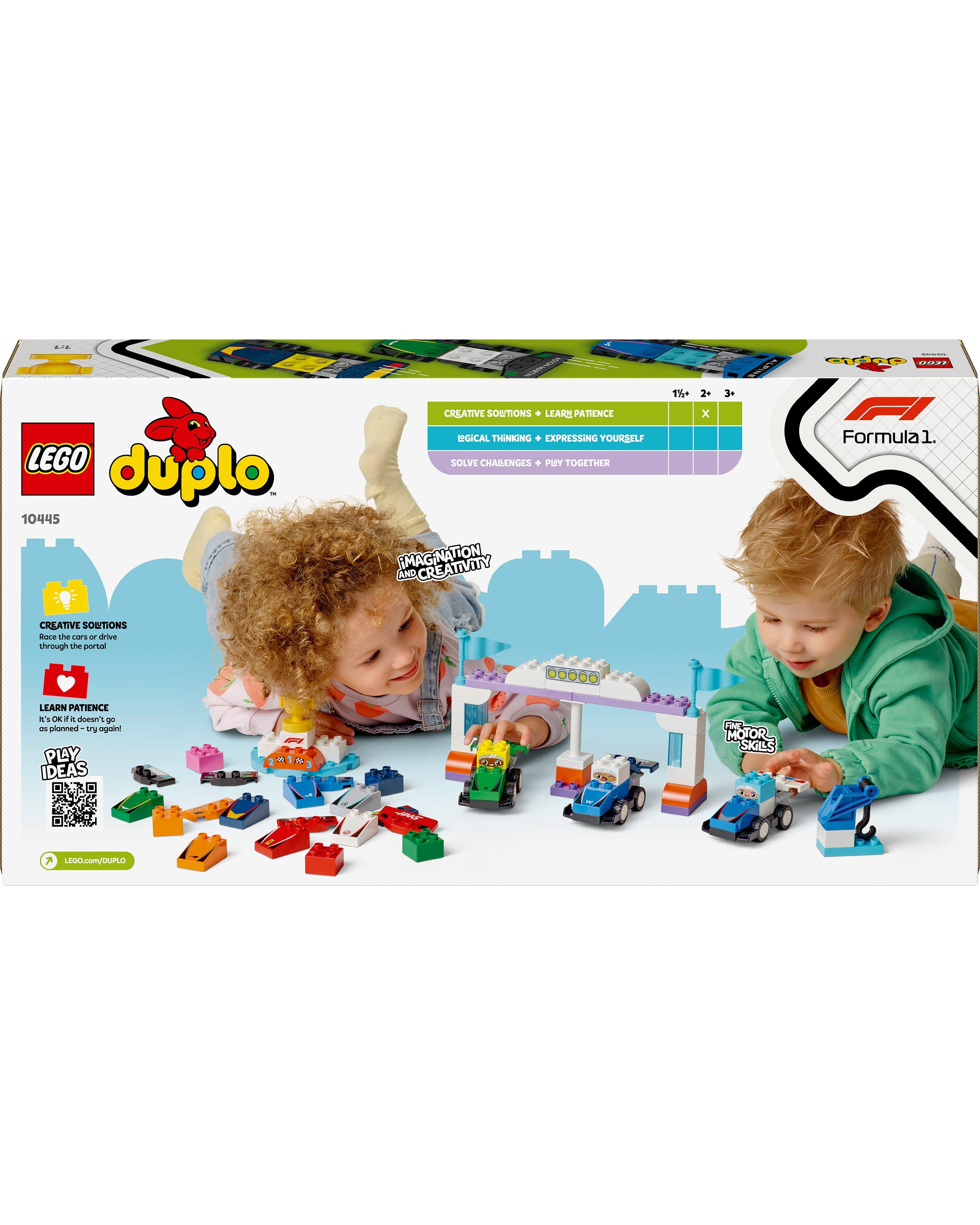 LEGO® DUPLO Town F1 Team Race Cars & Drivers — close-up design detail showing Mercedes-AMG PETRONAS F1 styling and product details | Dash Racegear