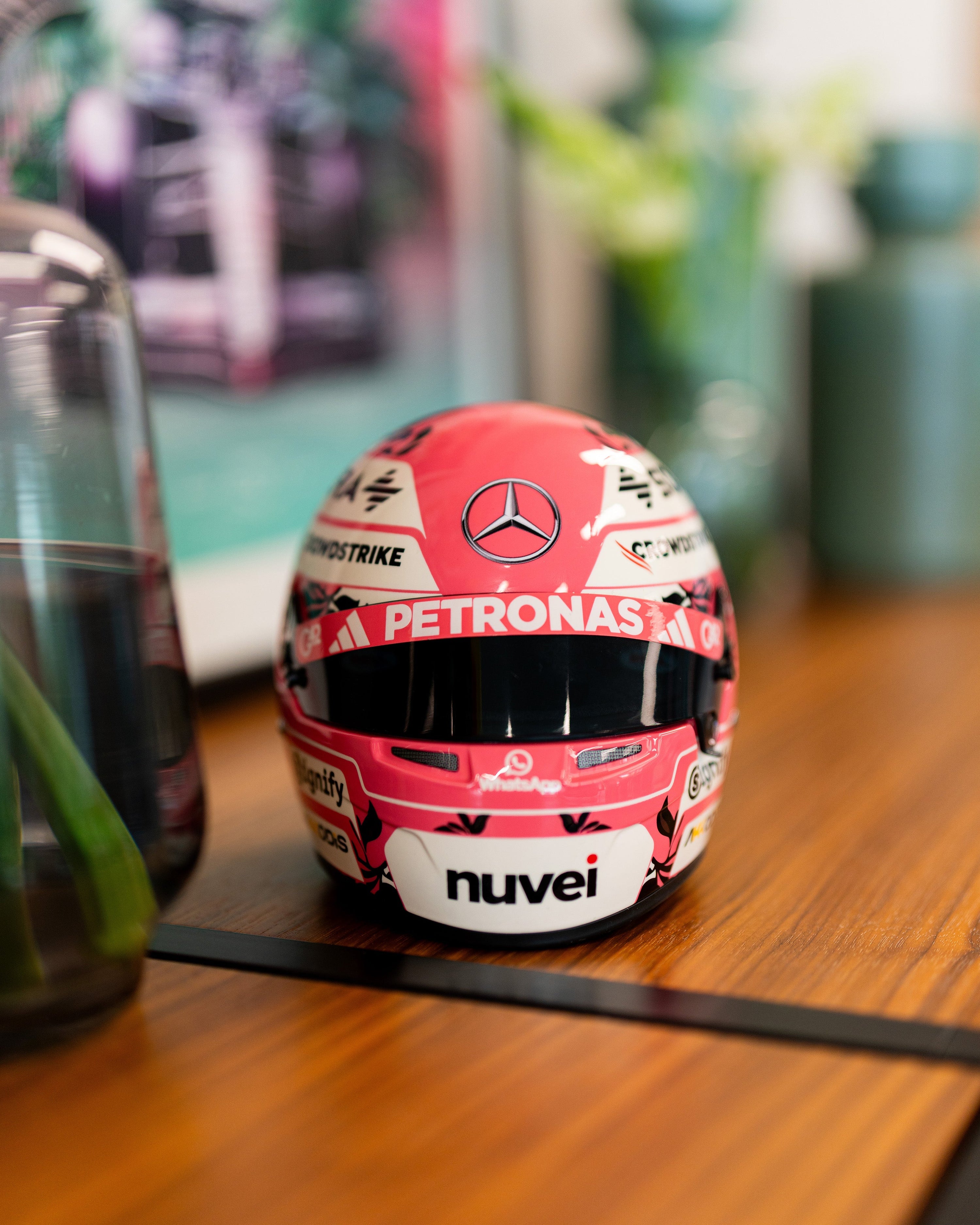 George Russell 2025 Miami Mini Bell Helmet Replica 1:2 — primary product view showing Mercedes-AMG PETRONAS F1 styling and product details | Dash Racegear