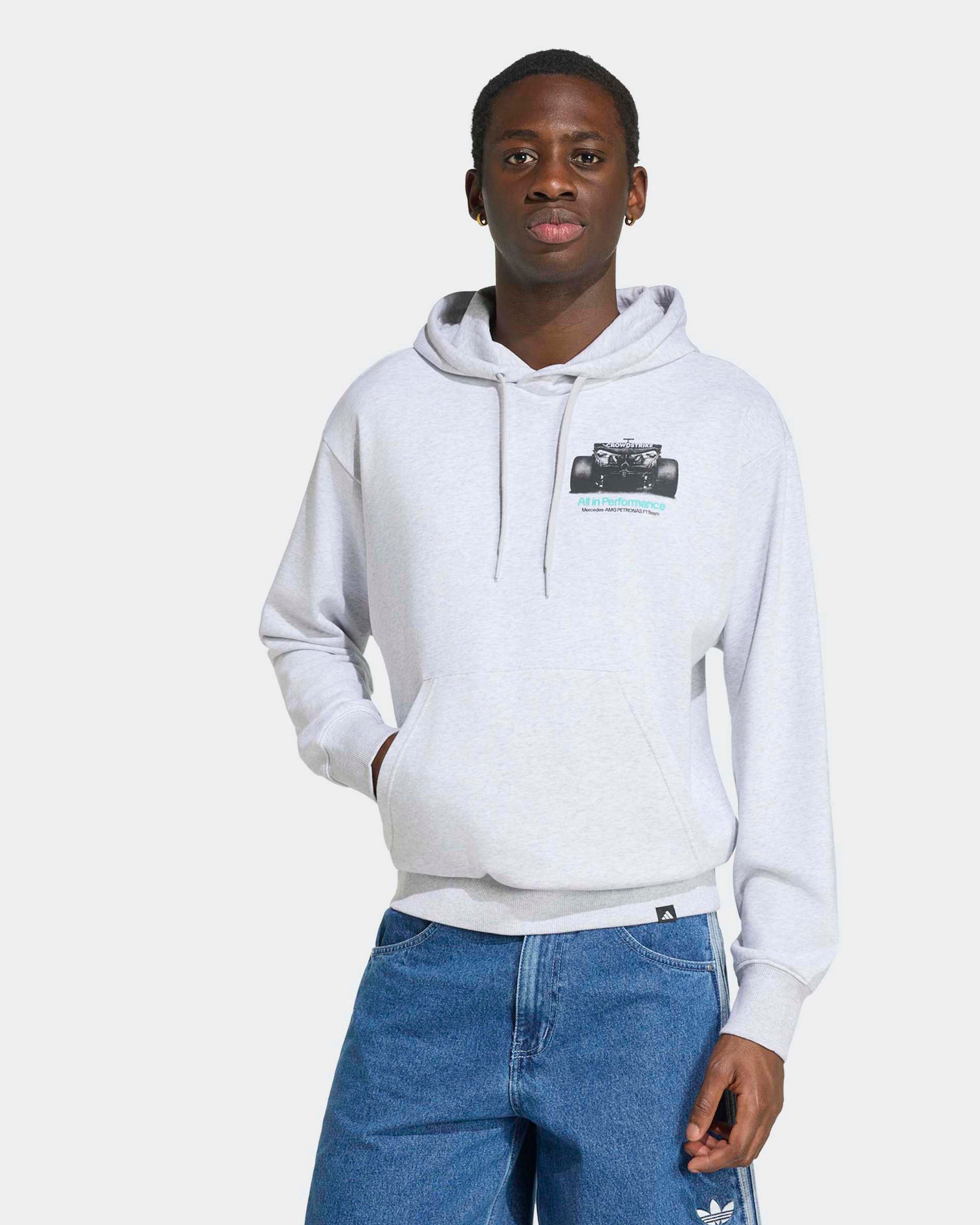 Mens Graphic Hoody Grey — primary product view showing Mercedes-AMG PETRONAS F1 styling and product details | Dash Racegear