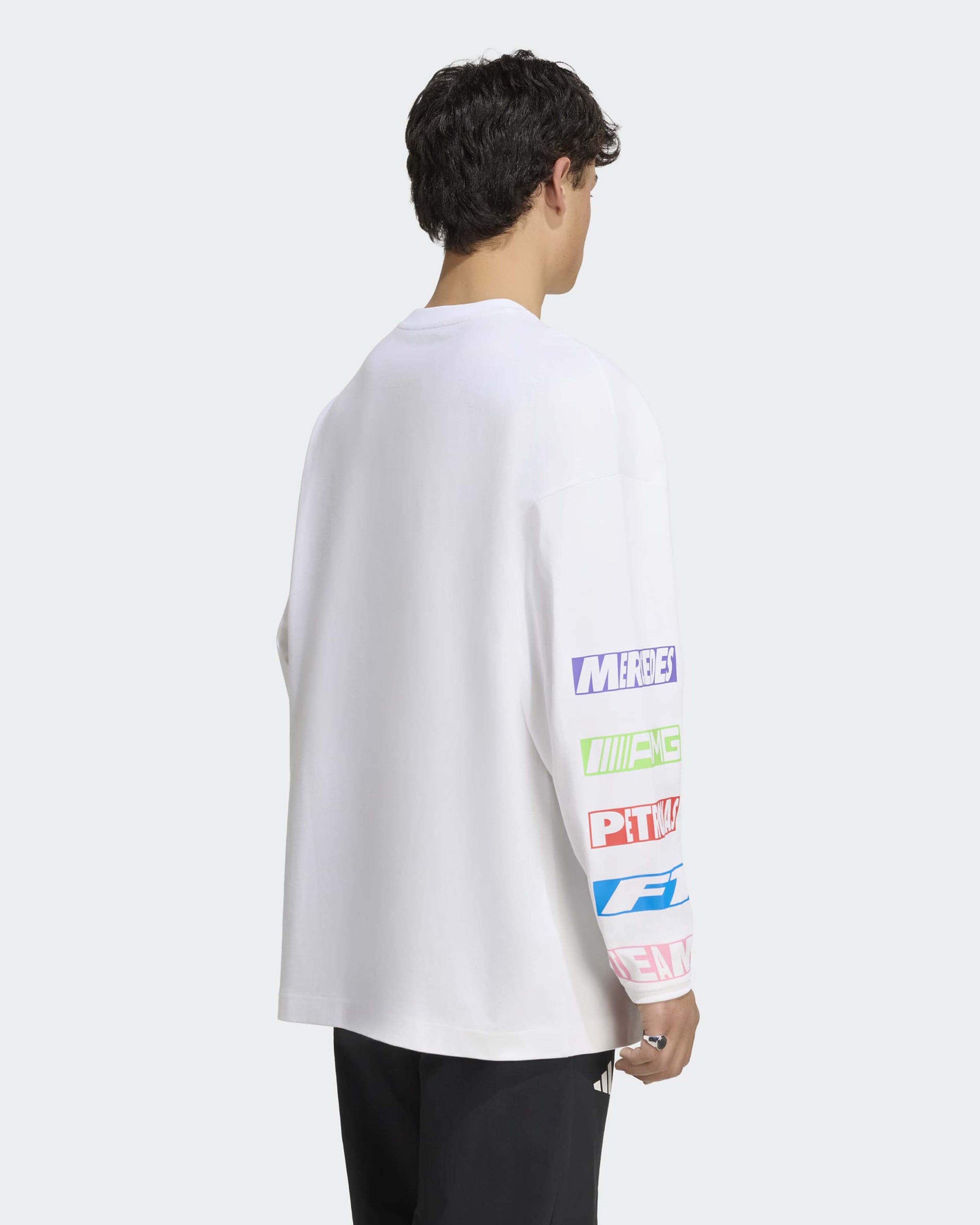 Unisex Lights On Longsleeve T-shirt White — additional product detail showing Mercedes-AMG PETRONAS F1 styling and product details | Dash Racegear