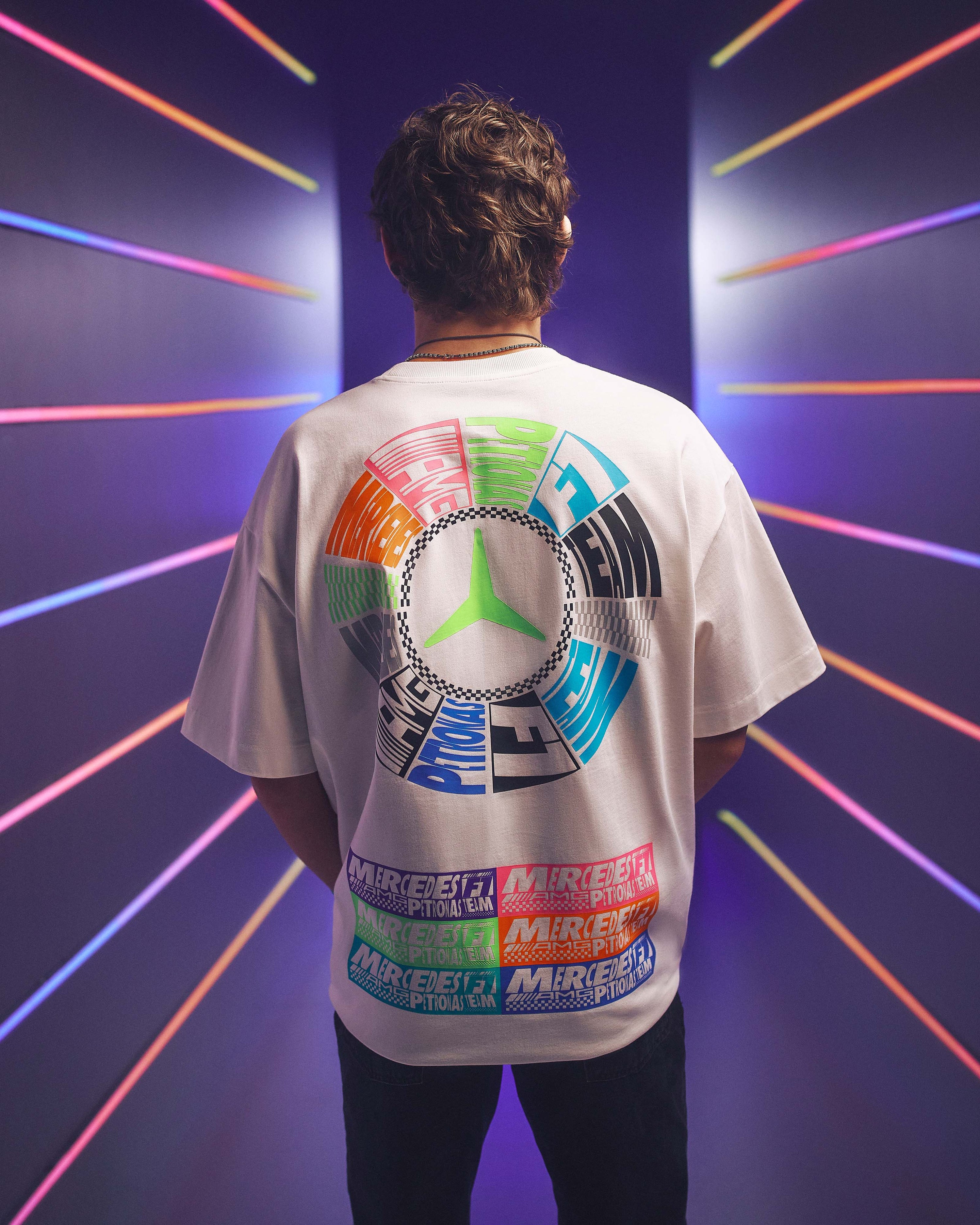 Unisex Lights On T-shirt White — primary product view showing Mercedes-AMG PETRONAS F1 styling and product details | Dash Racegear