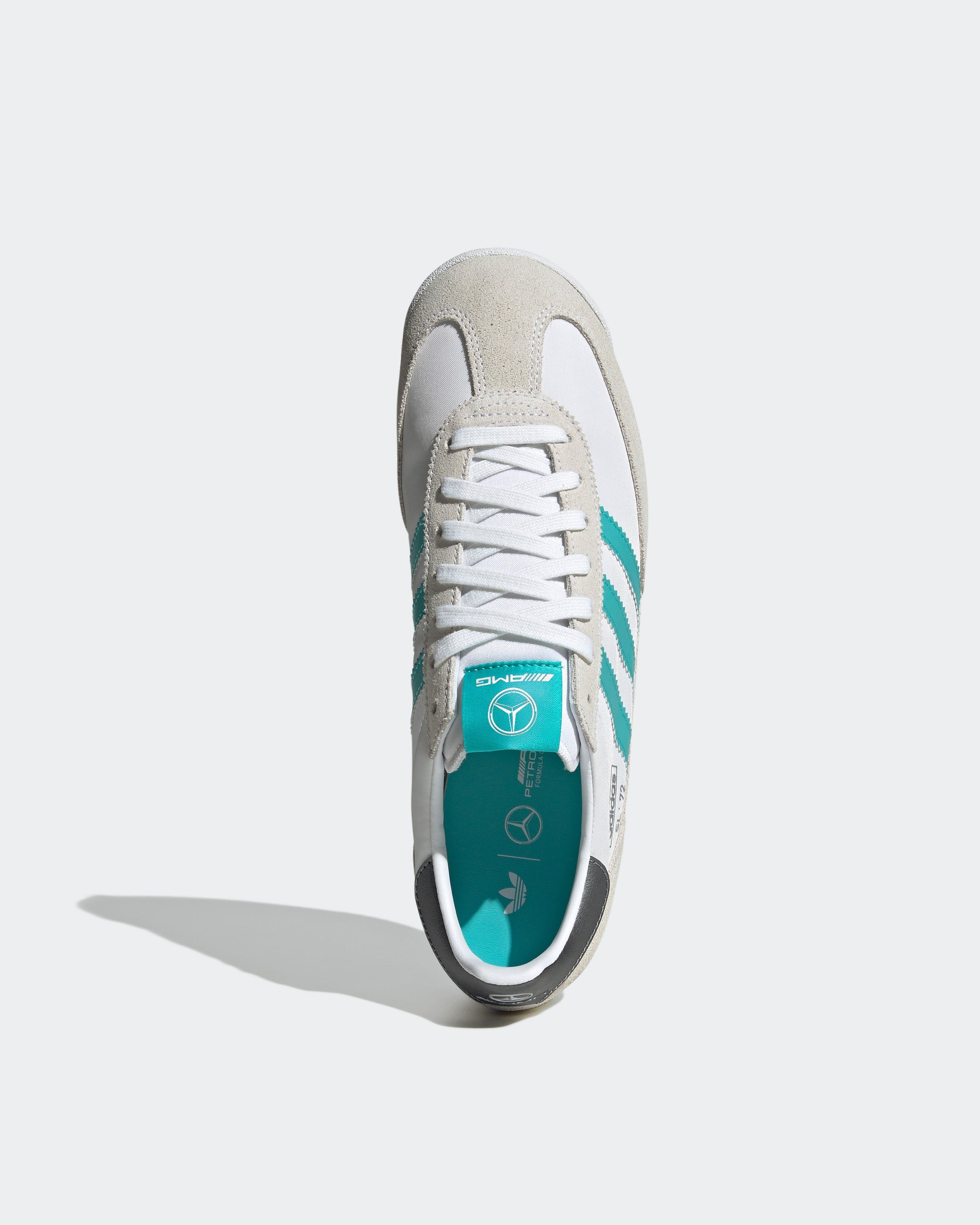 SL 72 RS Trainers White — close-up design detail showing Mercedes-AMG PETRONAS F1 styling and product details | Dash Racegear