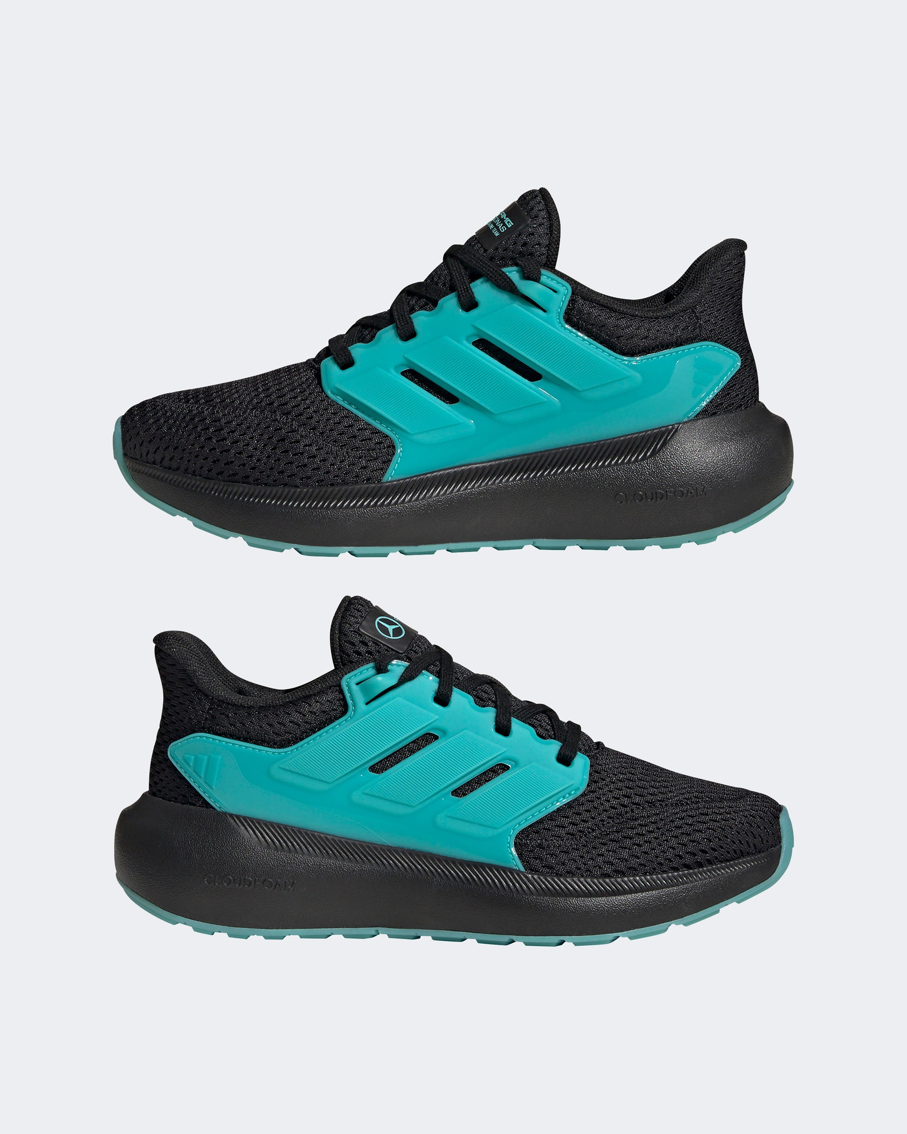 Juniors Ultimashow 2.0 Shoes Black/Teal — close-up design detail showing Mercedes-AMG PETRONAS F1 styling and product details | Dash Racegear