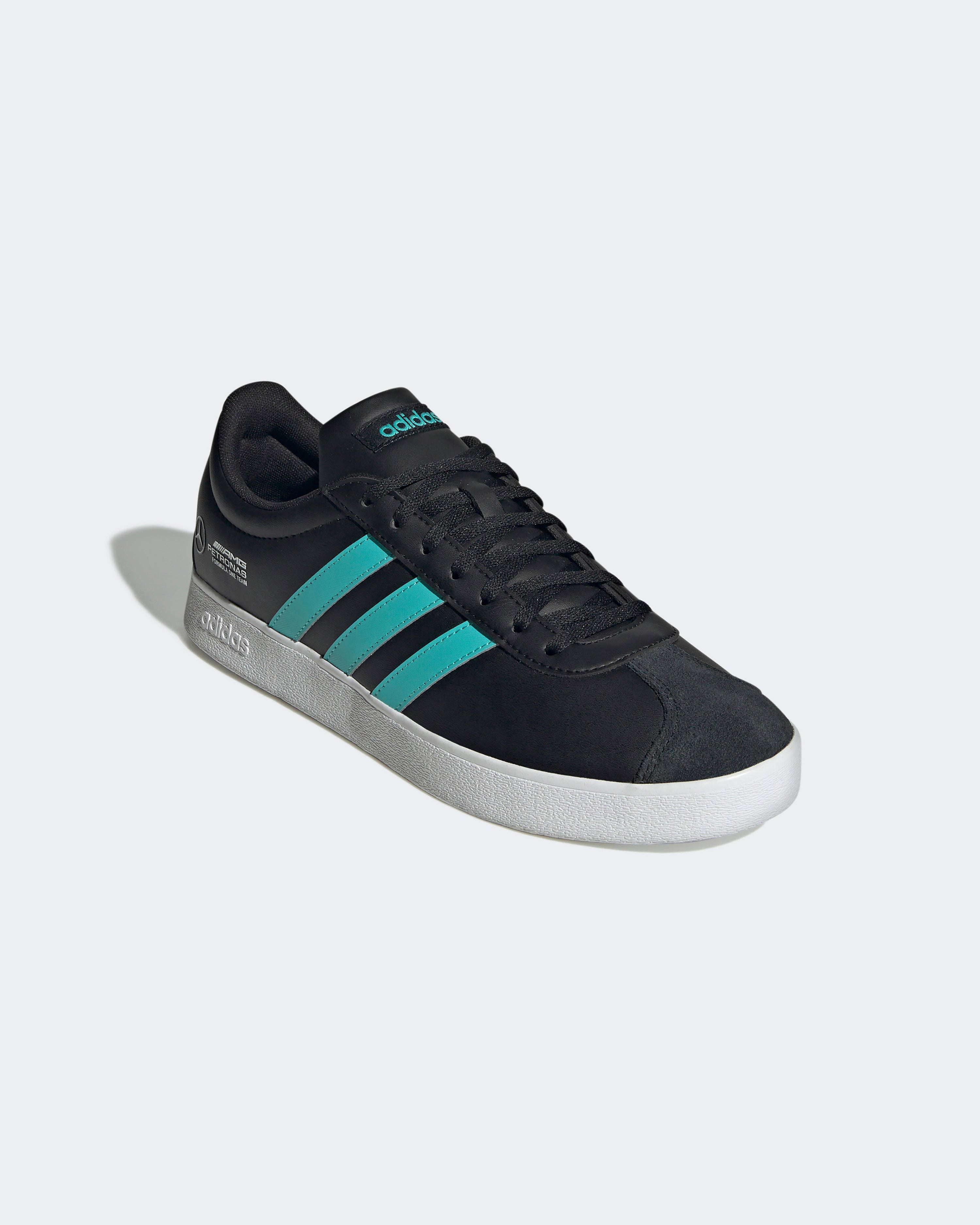 Vl Court Base Trainers Black/Teal — alternate product angle showing Mercedes-AMG PETRONAS F1 styling and product details | Dash Racegear