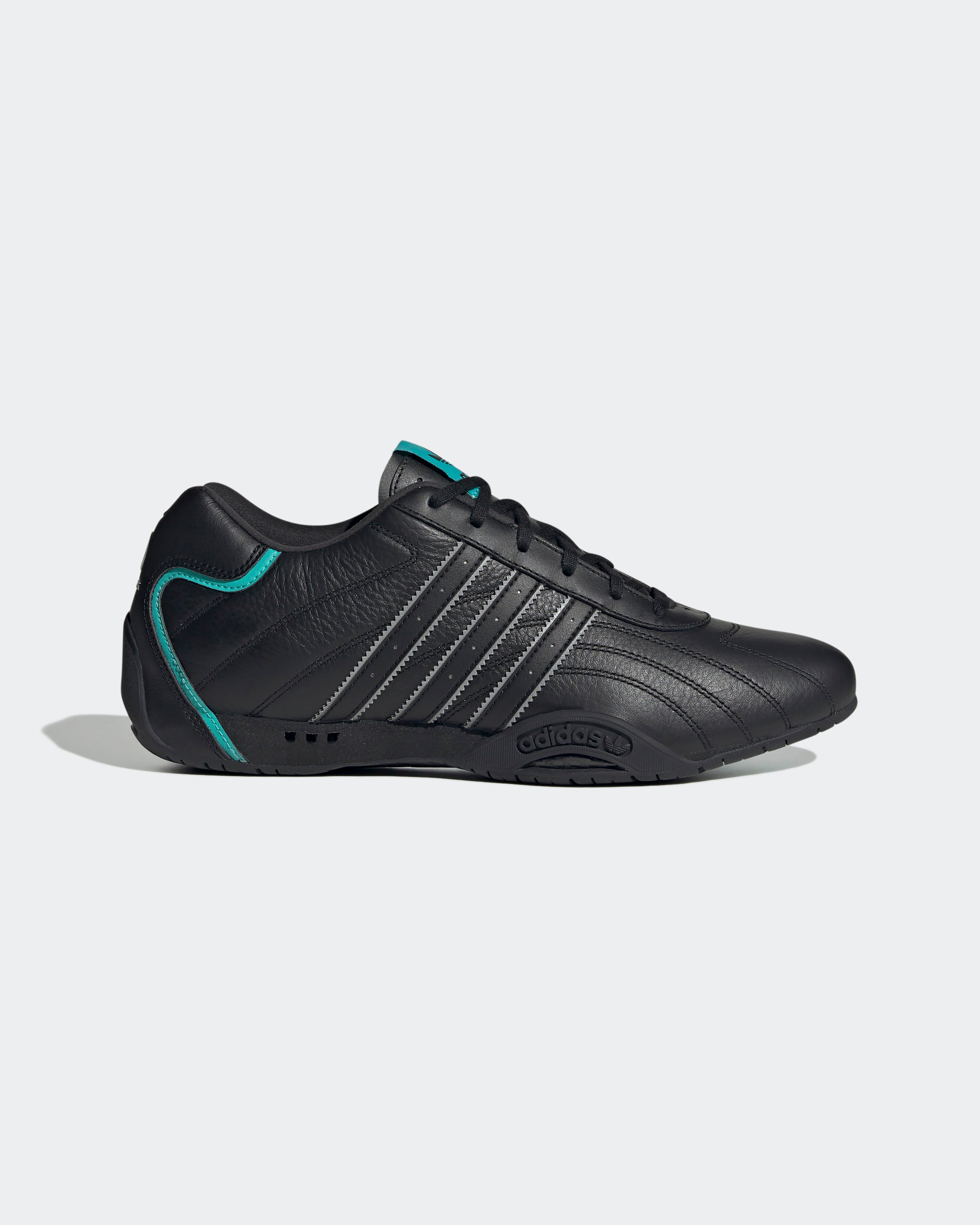 Adi Racer Lo Shoes Black — primary product view showing Mercedes-AMG PETRONAS F1 styling and product details | Dash Racegear