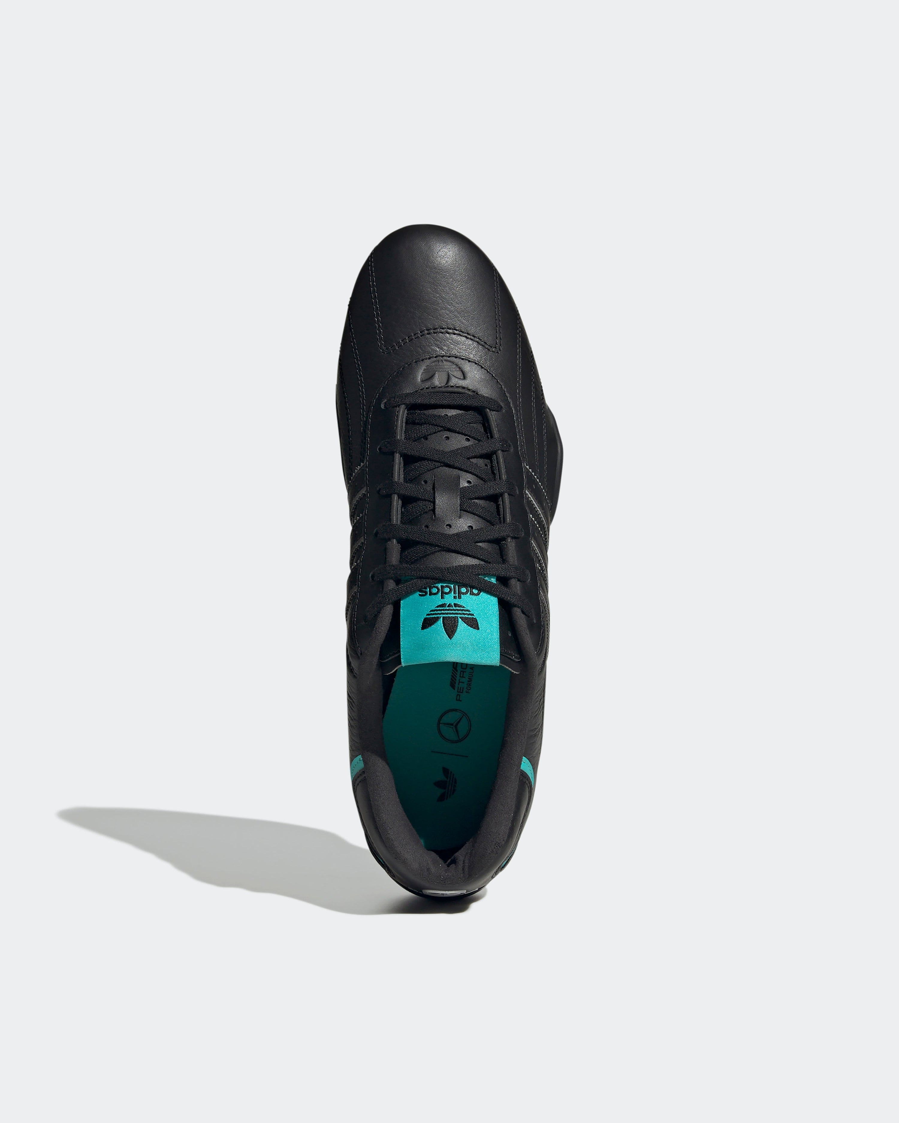 Adi Racer Lo Shoes Black — alternate product angle showing Mercedes-AMG PETRONAS F1 styling and product details | Dash Racegear