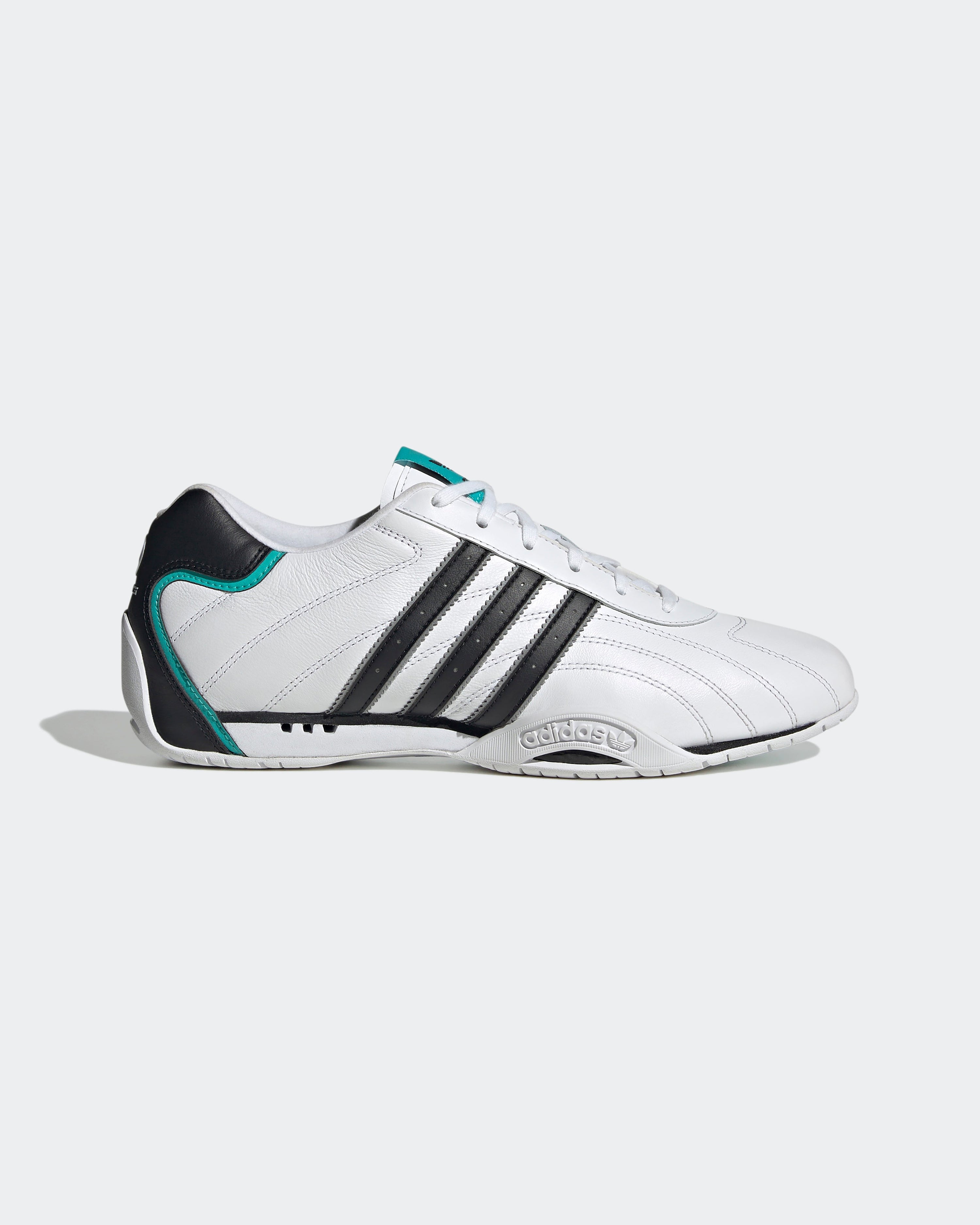 Adi Racer Lo Shoes White — primary product view showing Mercedes-AMG PETRONAS F1 styling and product details | Dash Racegear
