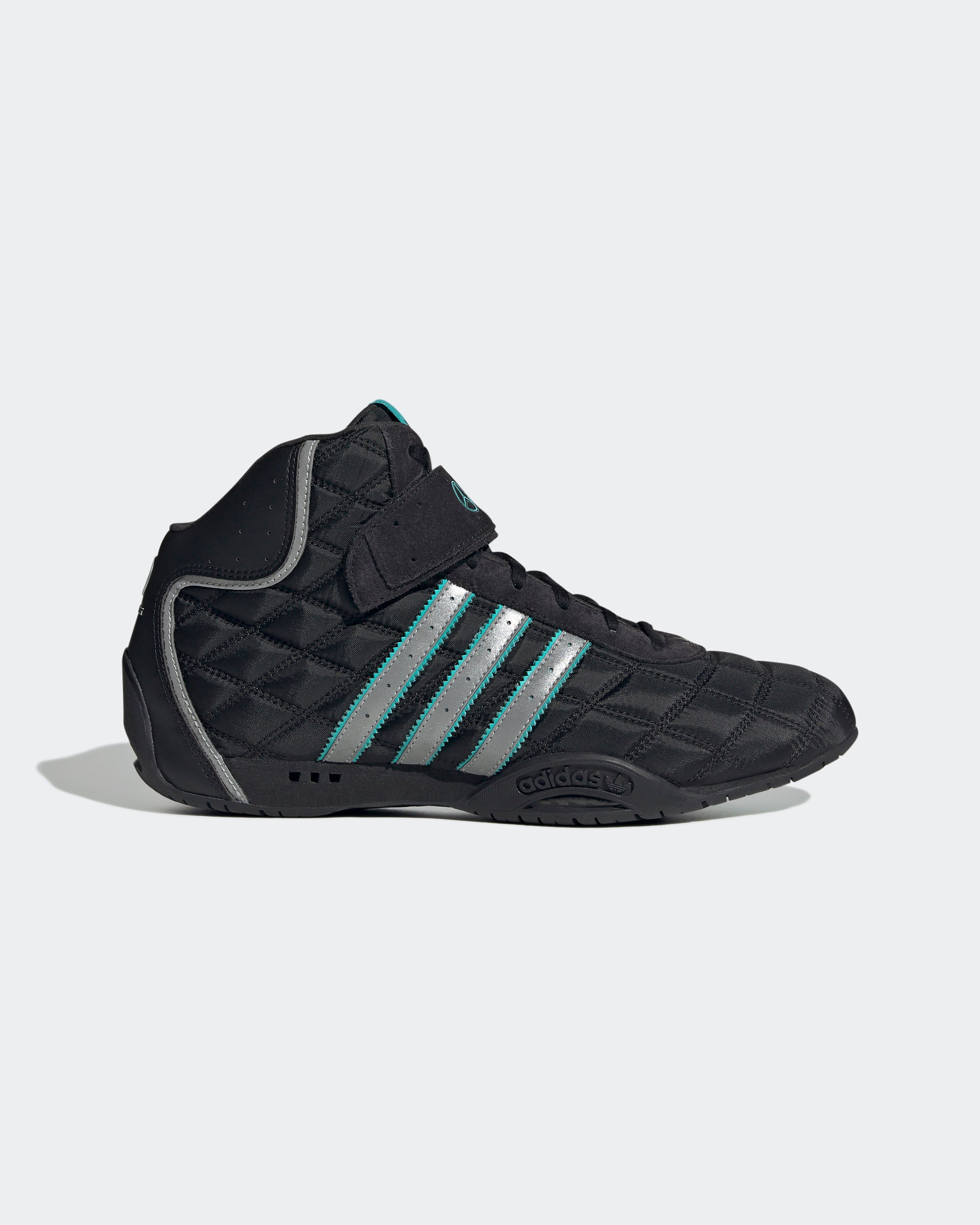 Adi Racer Hi Shoes Black — primary product view showing Mercedes-AMG PETRONAS F1 styling and product details | Dash Racegear