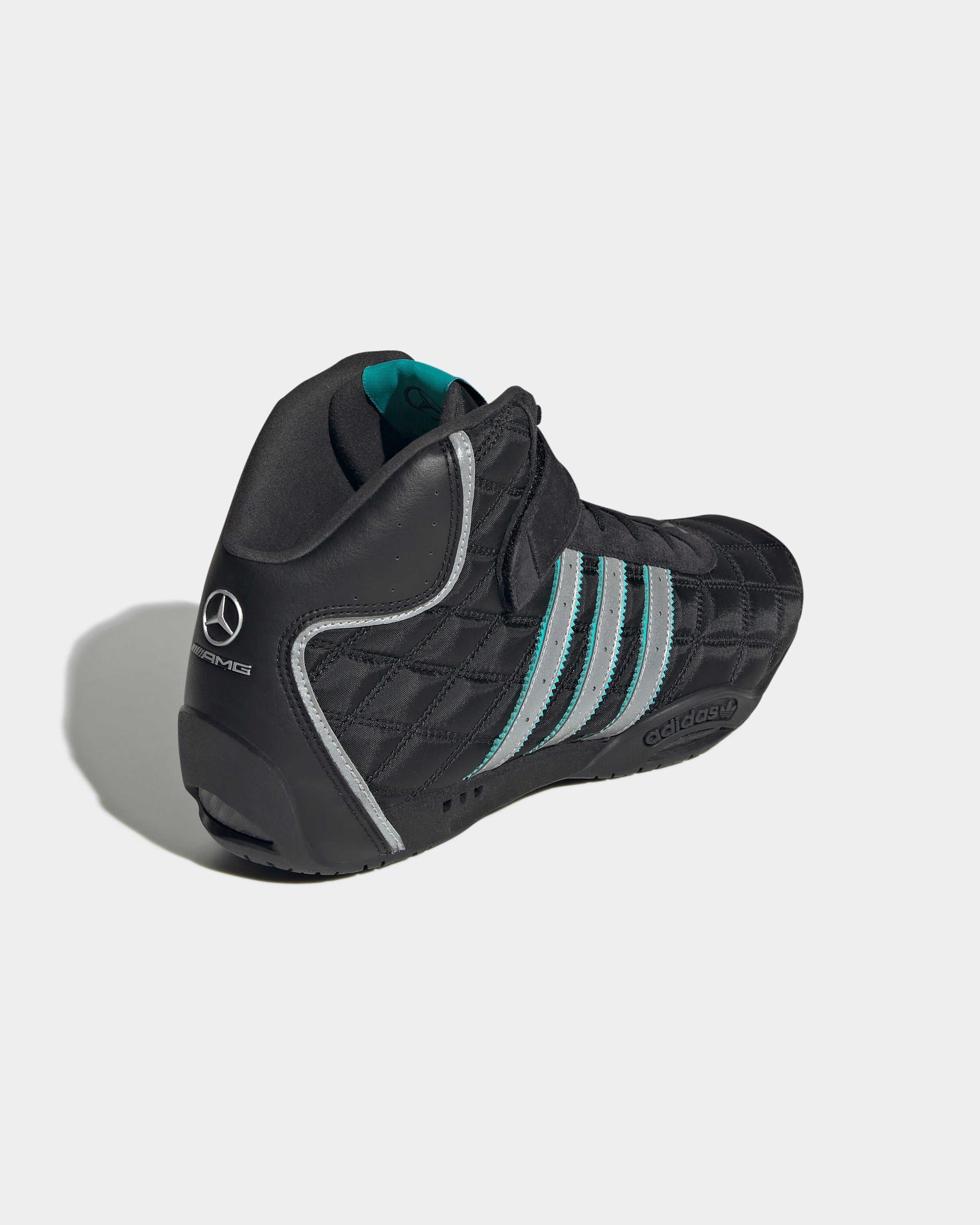 Adi Racer Hi Shoes Black — alternate product angle showing Mercedes-AMG PETRONAS F1 styling and product details | Dash Racegear