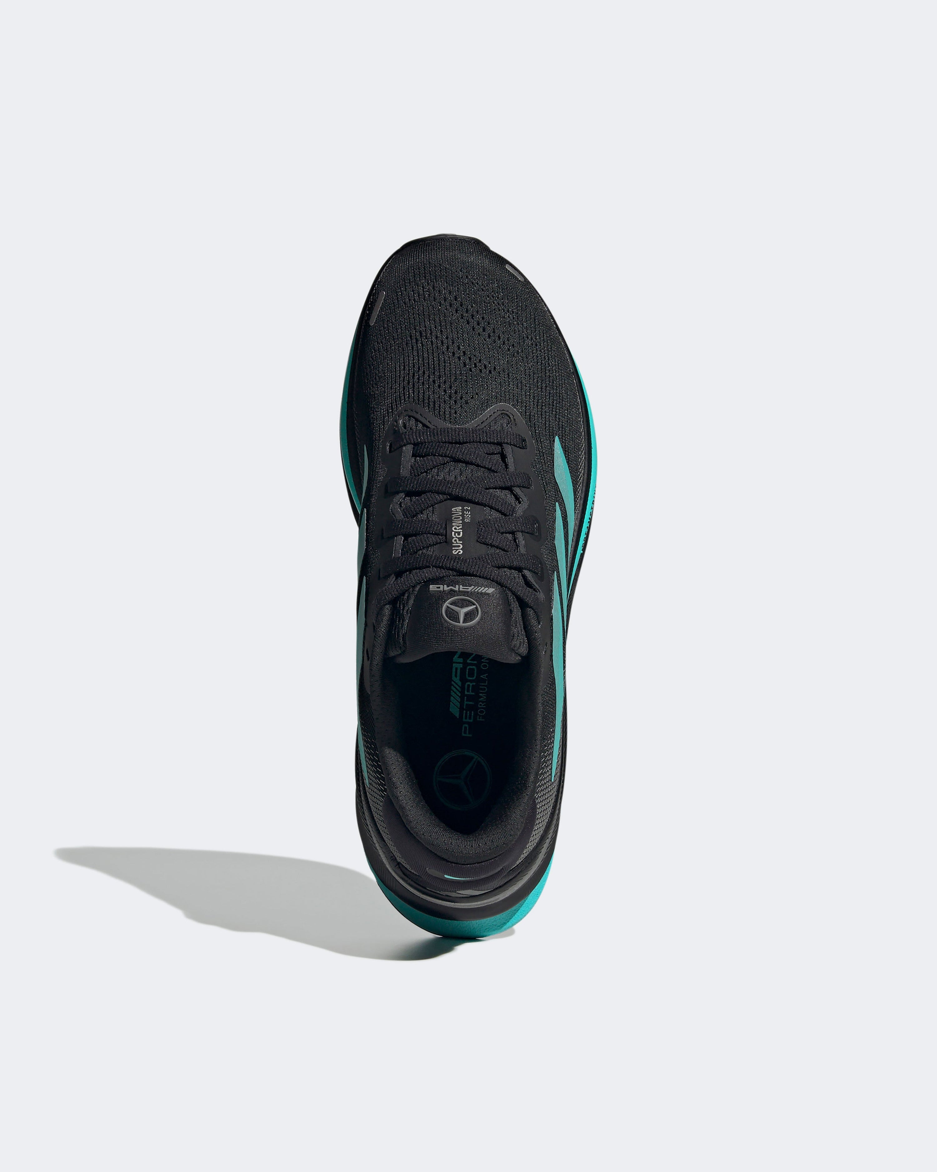 Womens Supernova Rise 2 Trainers Black — alternate product angle showing Mercedes-AMG PETRONAS F1 styling and product details | Dash Racegear