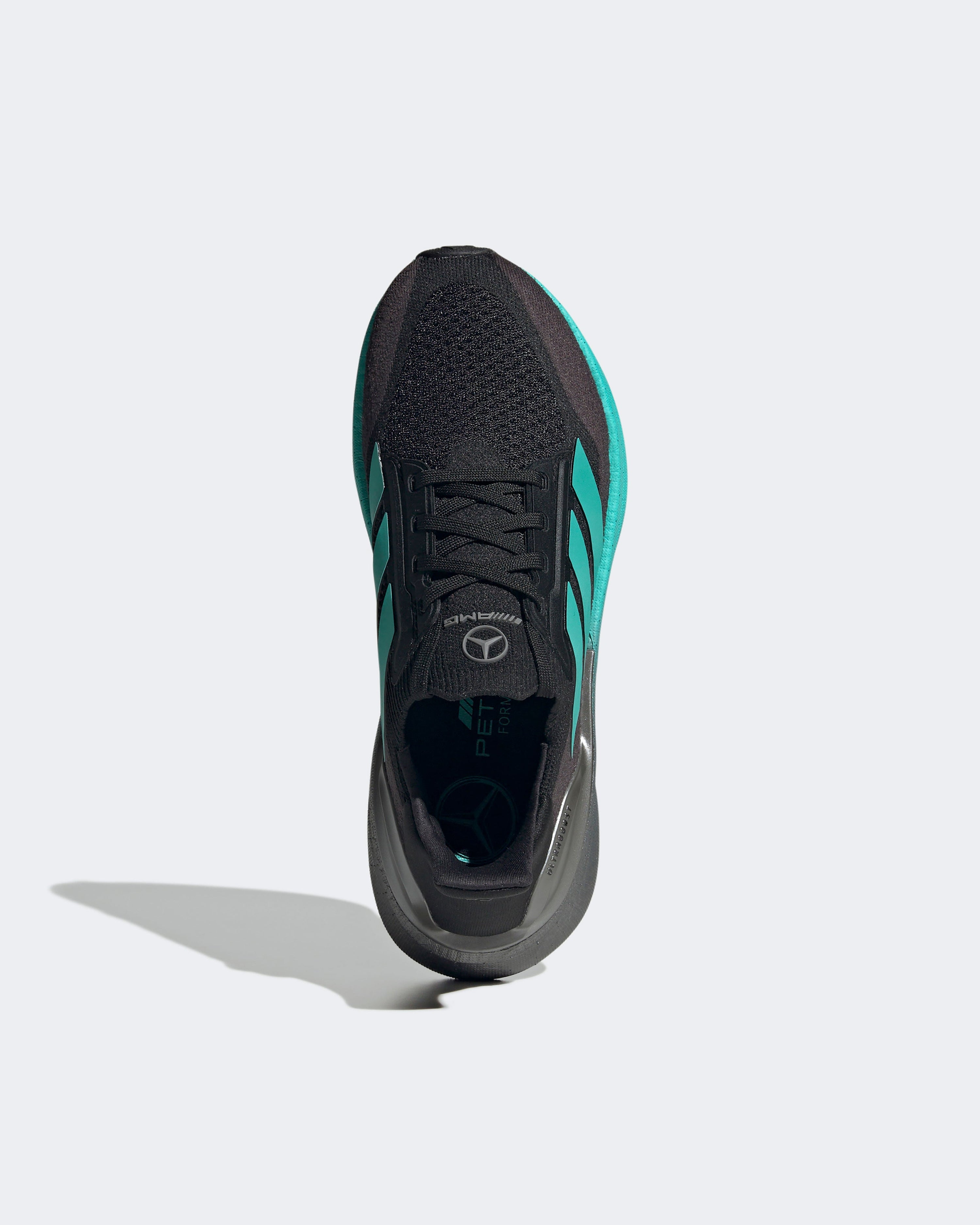 Womens Ultraboost 5X Trainer Black — close-up design detail showing Mercedes-AMG PETRONAS F1 styling and product details | Dash Racegear