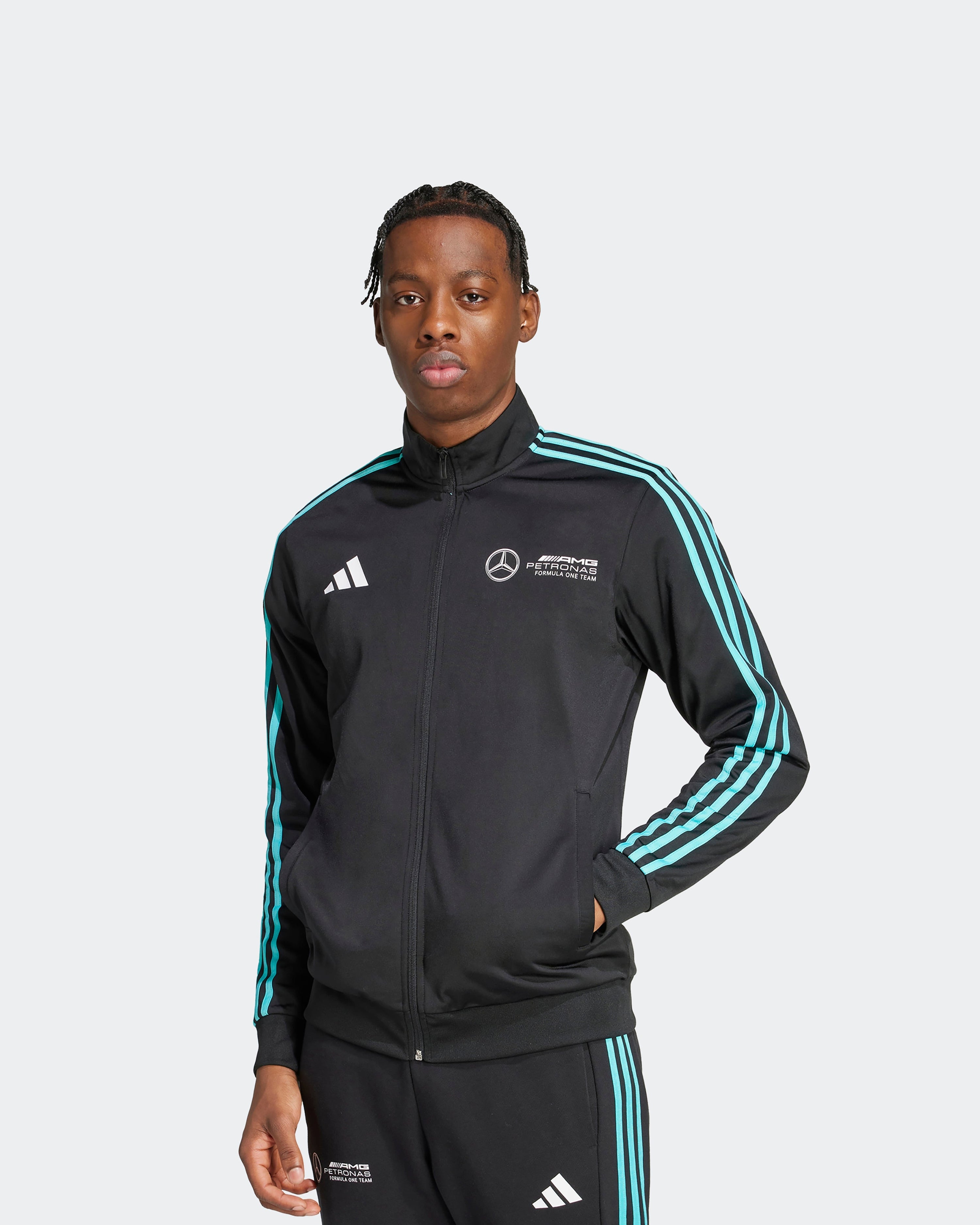 Mens DNA Track Top Black — primary product view showing Mercedes-AMG PETRONAS F1 styling and product details | Dash Racegear