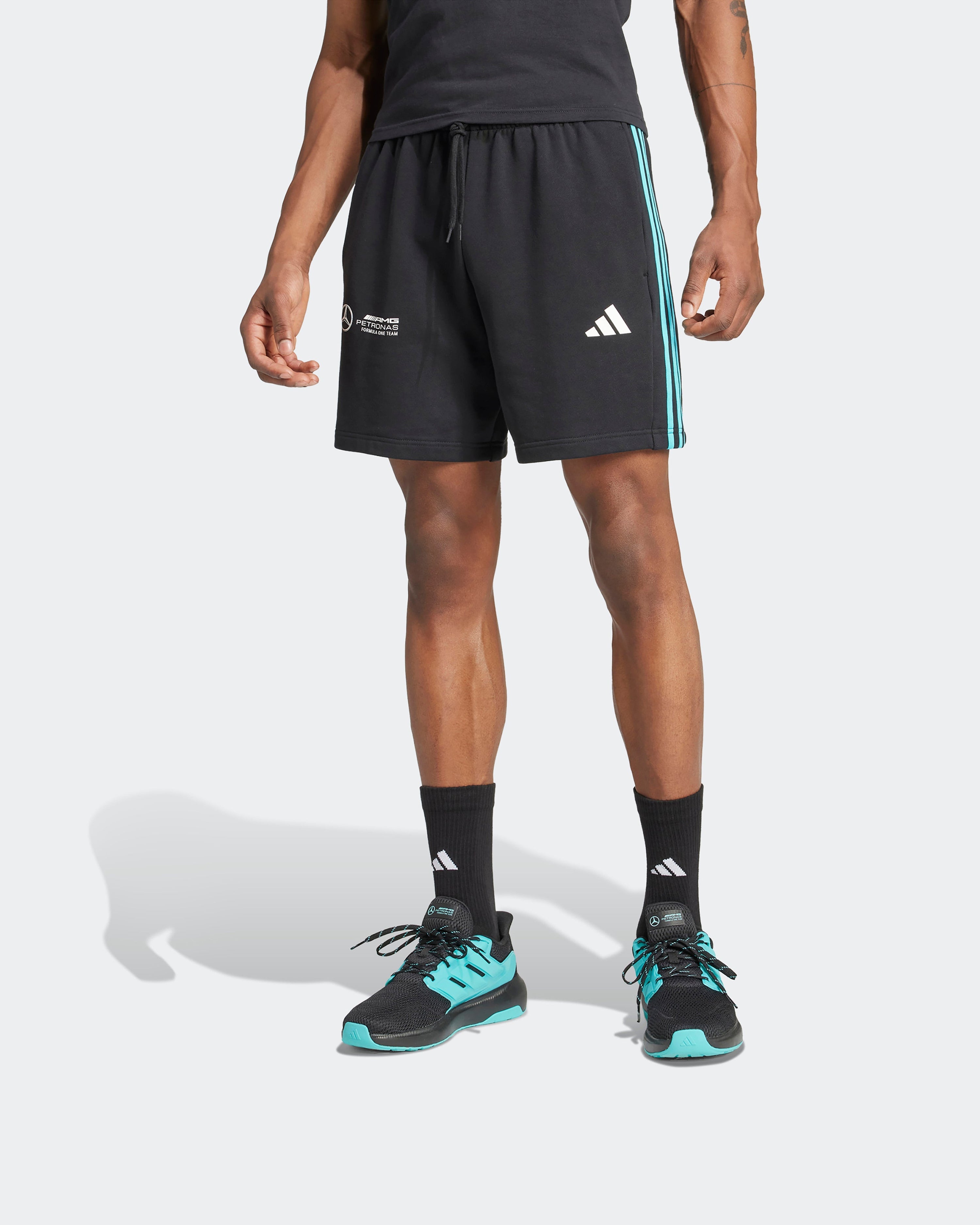 Mens DNA Shorts Black — primary product view showing Mercedes-AMG PETRONAS F1 styling and product details | Dash Racegear