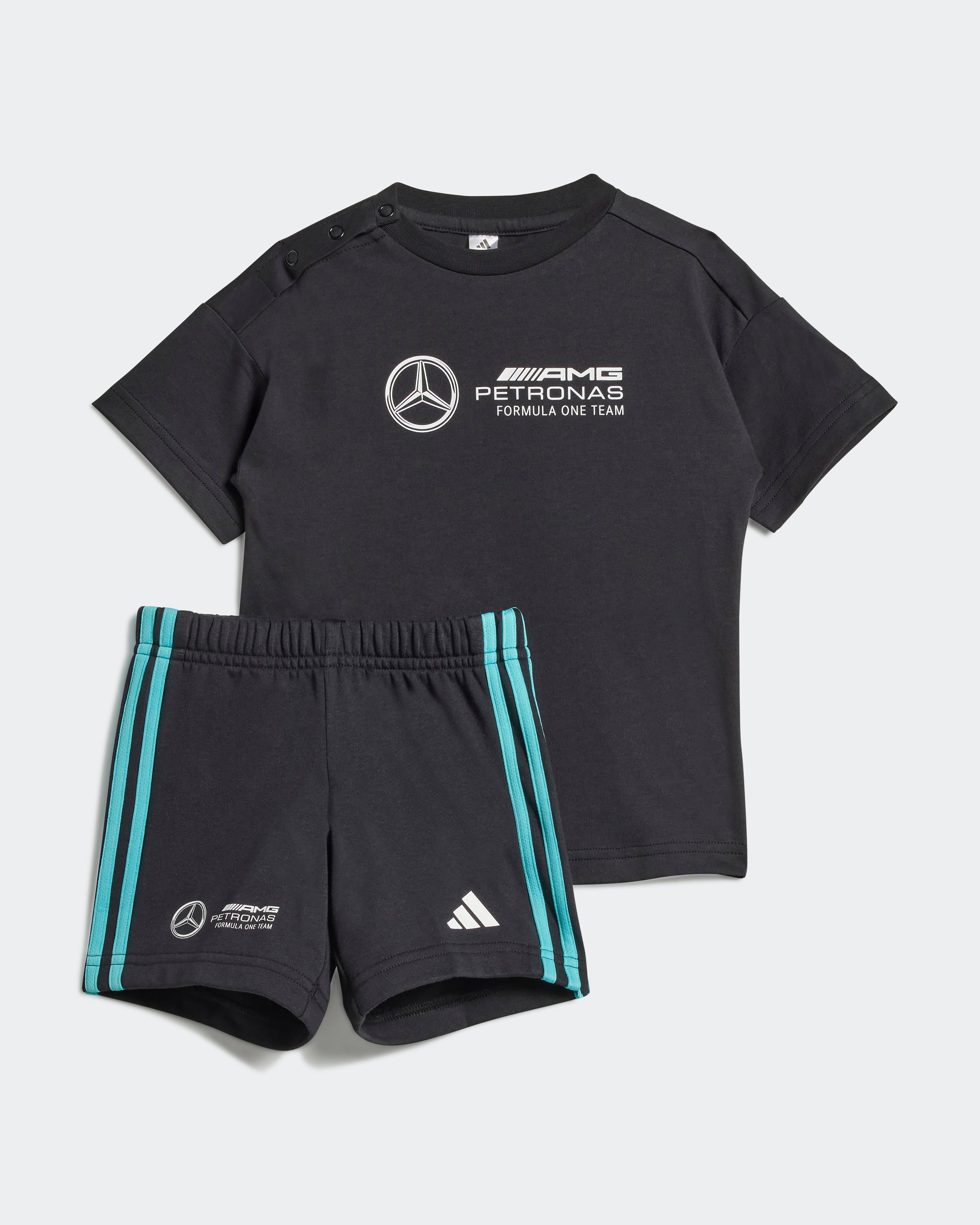 Kids DNA Short Sleeve Jogger Black — primary product view showing Mercedes-AMG PETRONAS F1 styling and product details | Dash Racegear