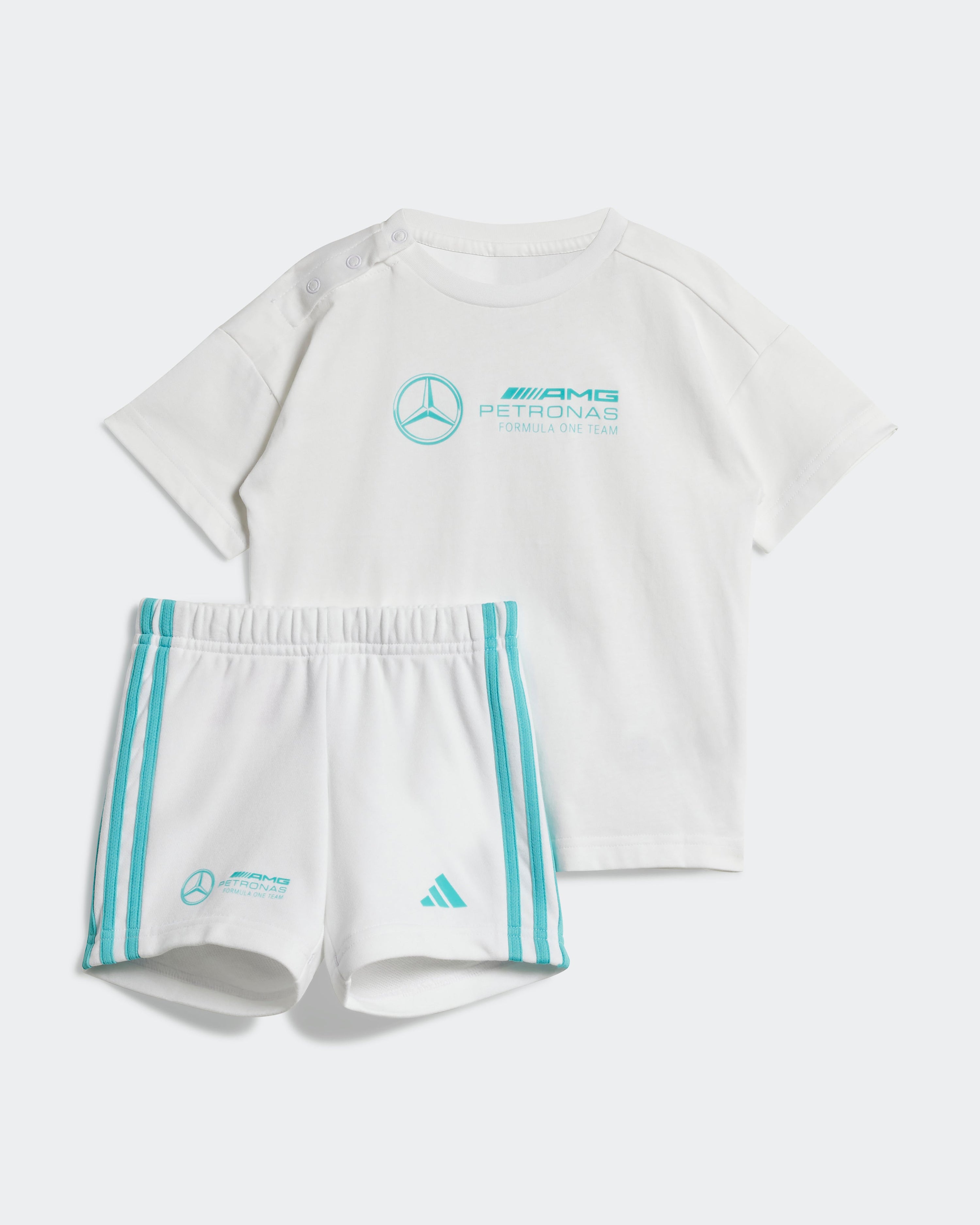 Kids DNA Short Sleeve Jogger White — primary product view showing Mercedes-AMG PETRONAS F1 styling and product details | Dash Racegear