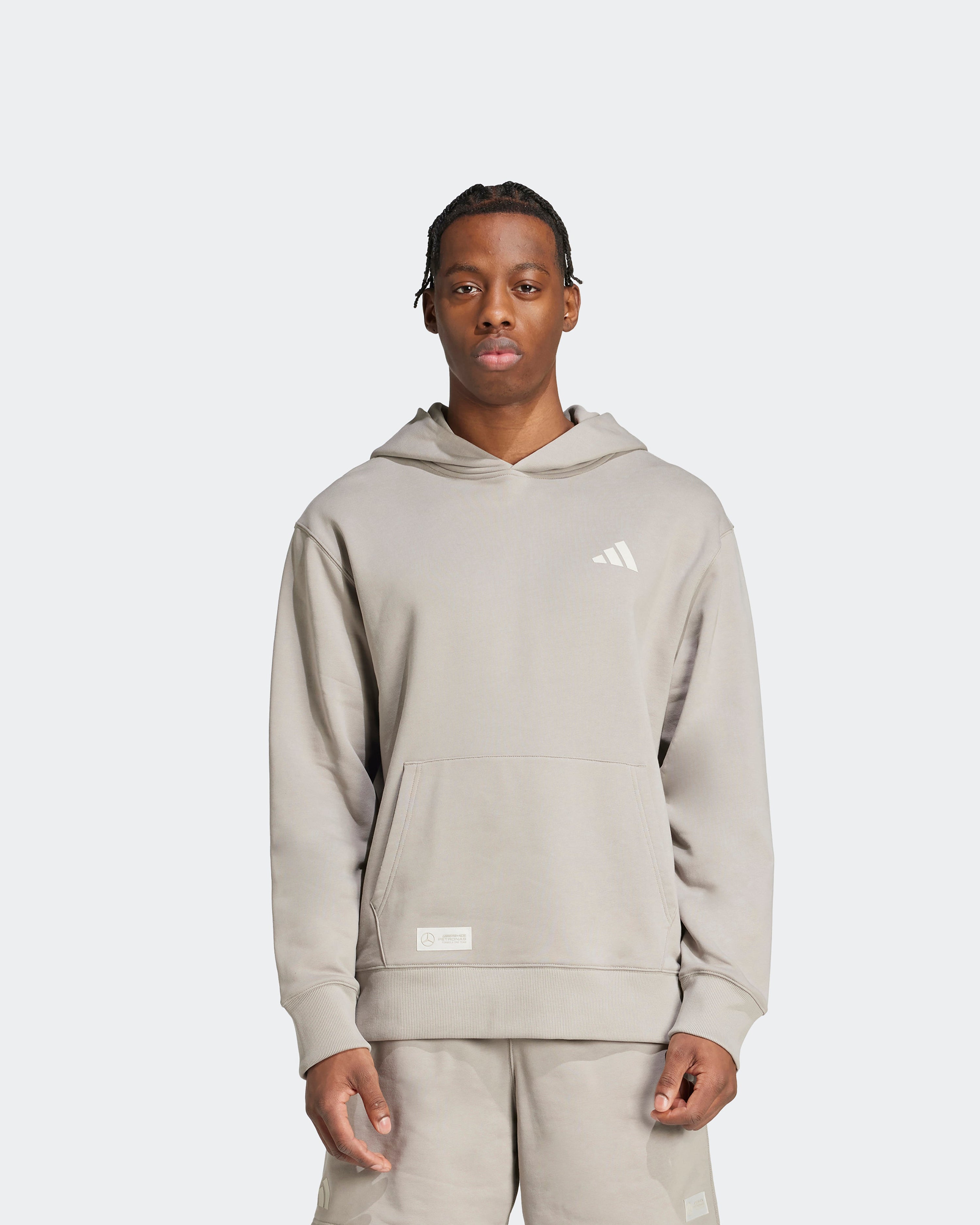 Mens Premium Sweat Hoody Beige — primary product view showing Mercedes-AMG PETRONAS F1 styling and product details | Dash Racegear