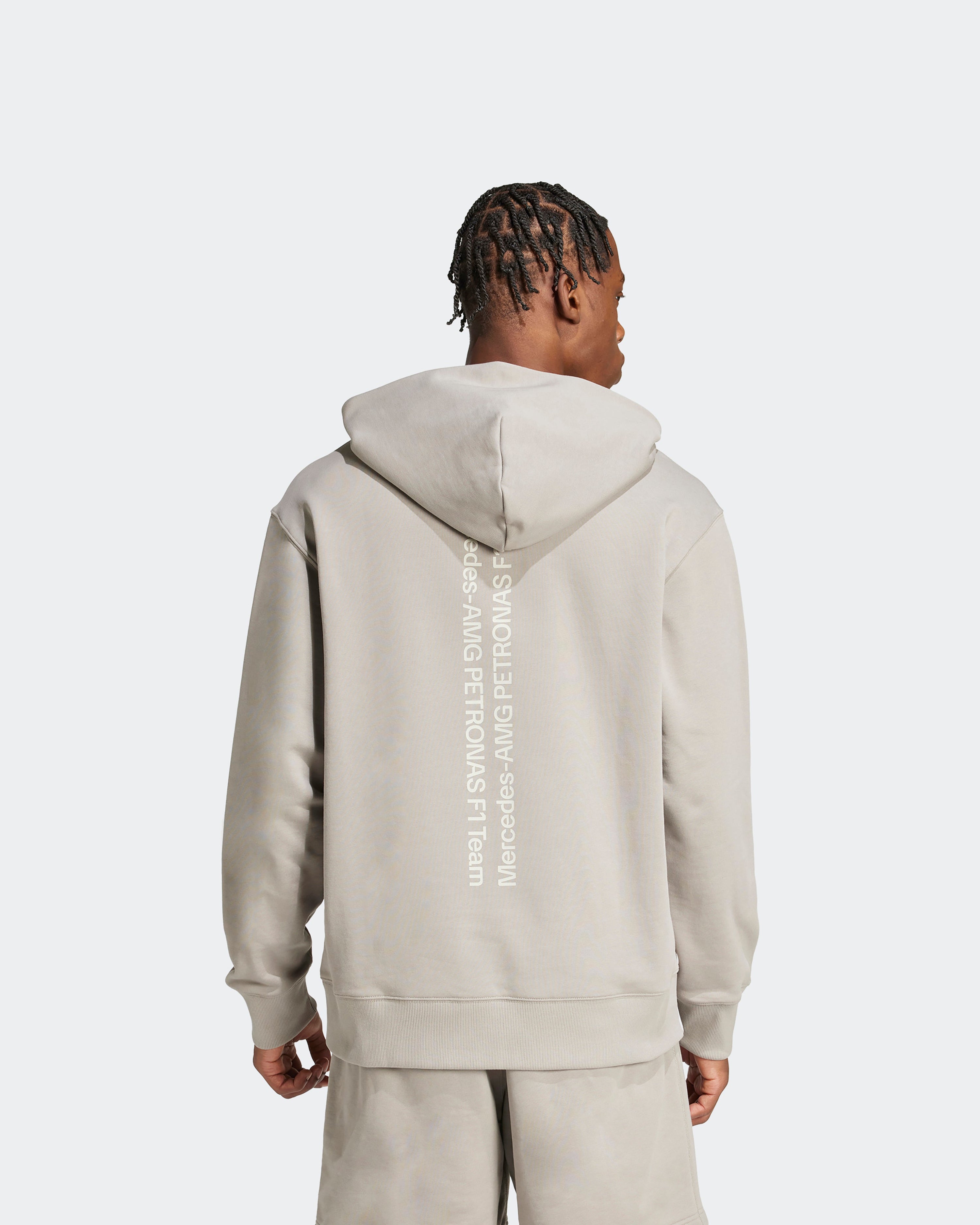 Mens Premium Sweat Hoody Beige — alternate product angle showing Mercedes-AMG PETRONAS F1 styling and product details | Dash Racegear
