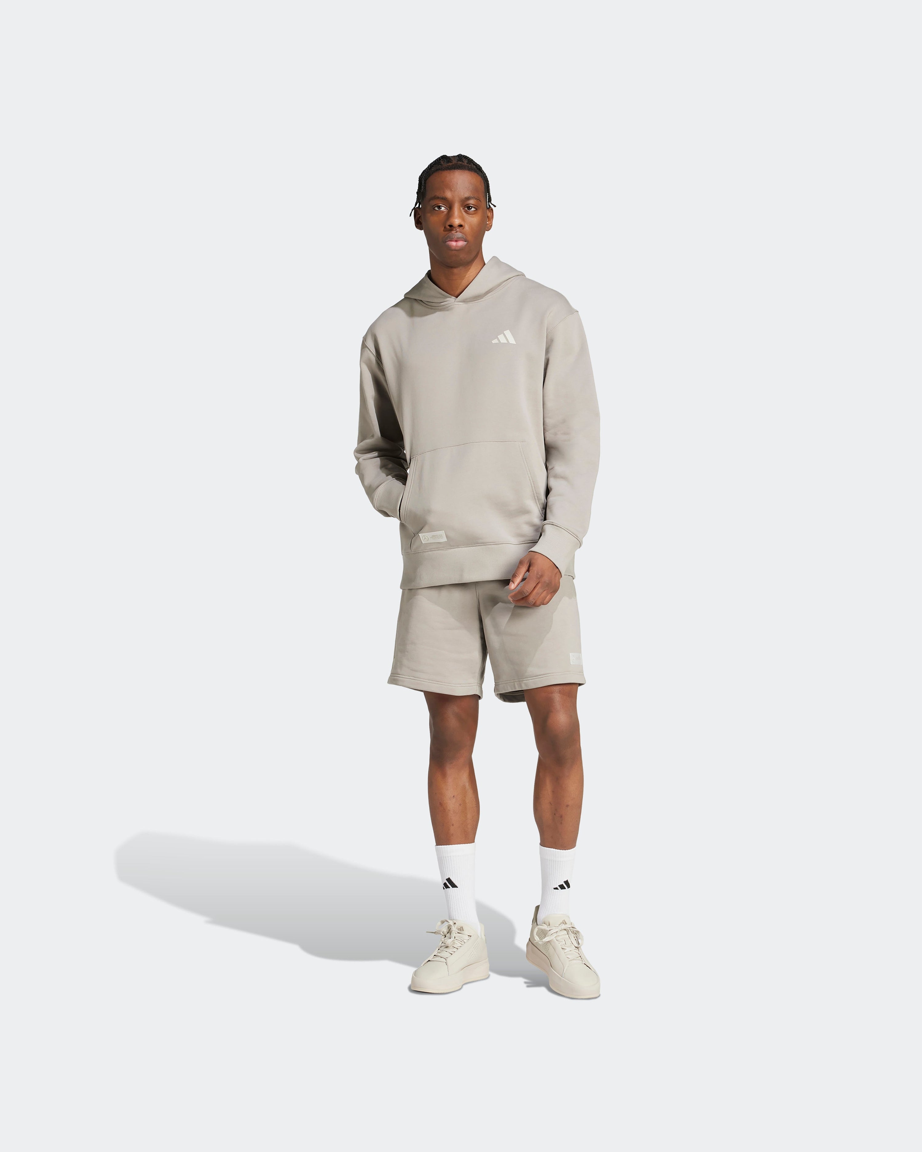 Mens Premium Sweat Hoody Beige — close-up design detail showing Mercedes-AMG PETRONAS F1 styling and product details | Dash Racegear