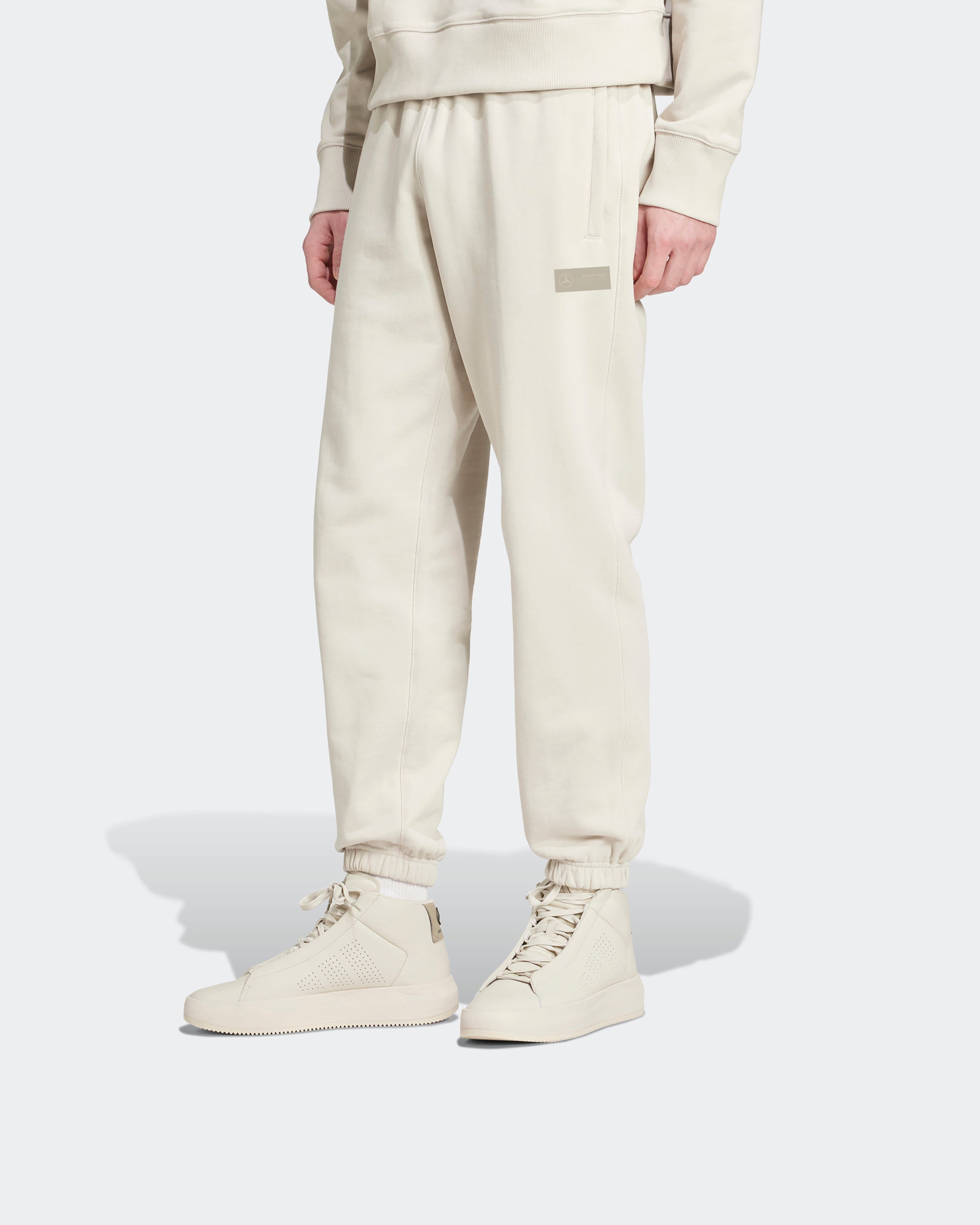 Mens Premium Sweat Joggers Beige — primary product view showing Mercedes-AMG PETRONAS F1 styling and product details | Dash Racegear