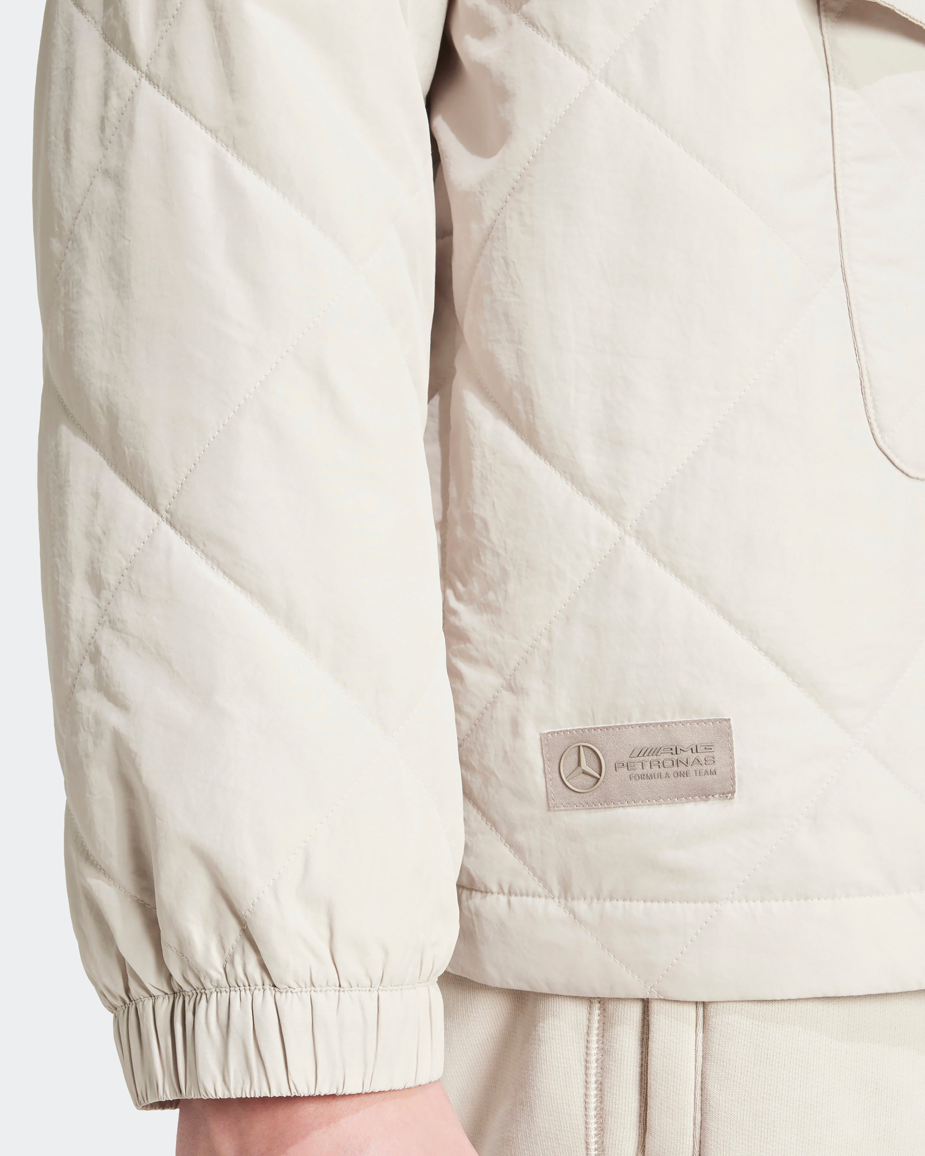 Mens Premium Sweat Jacket Beige — additional product detail showing Mercedes-AMG PETRONAS F1 styling and product details | Dash Racegear
