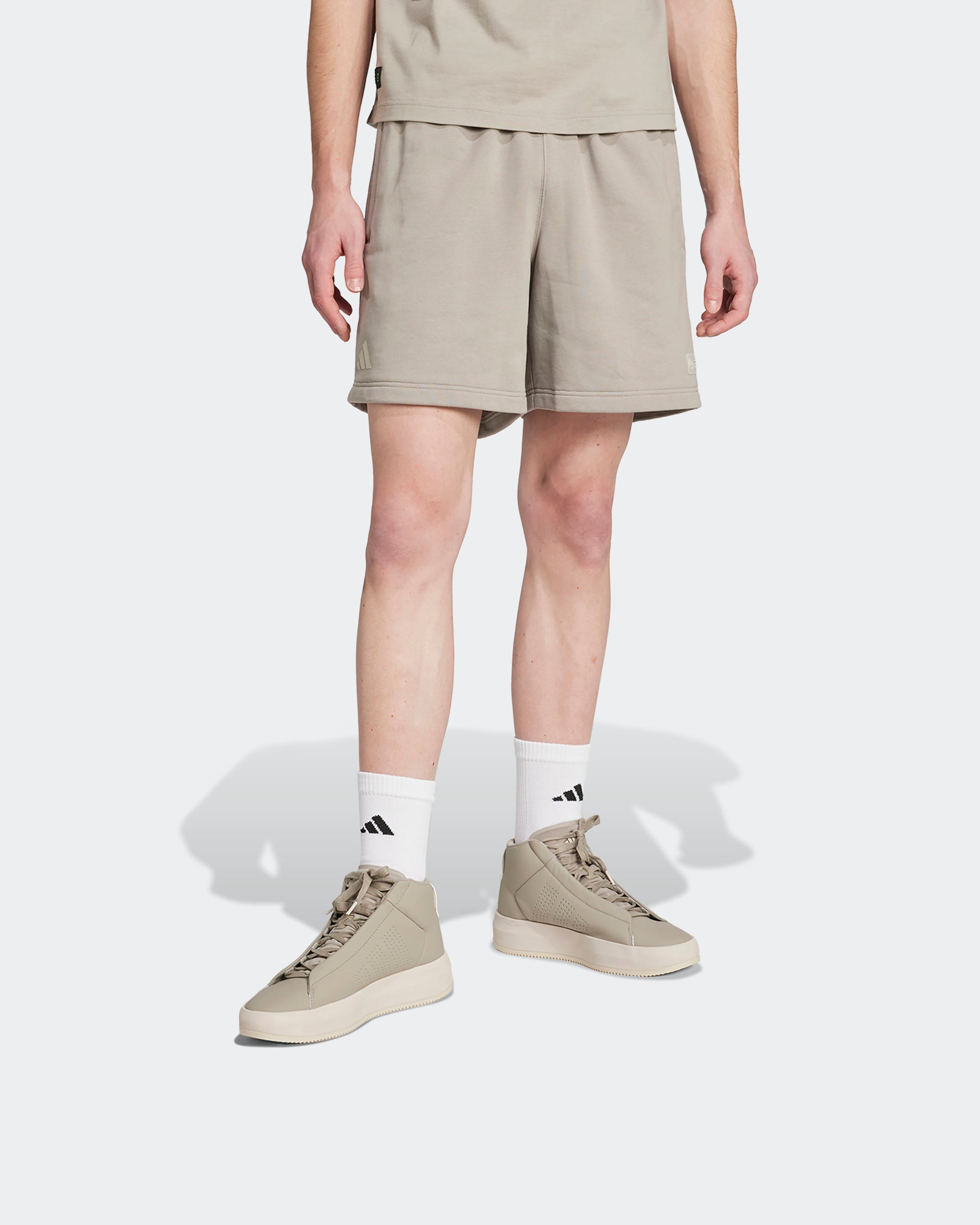 Mens Premium Sweat Shorts Beige — primary product view showing Mercedes-AMG PETRONAS F1 styling and product details | Dash Racegear