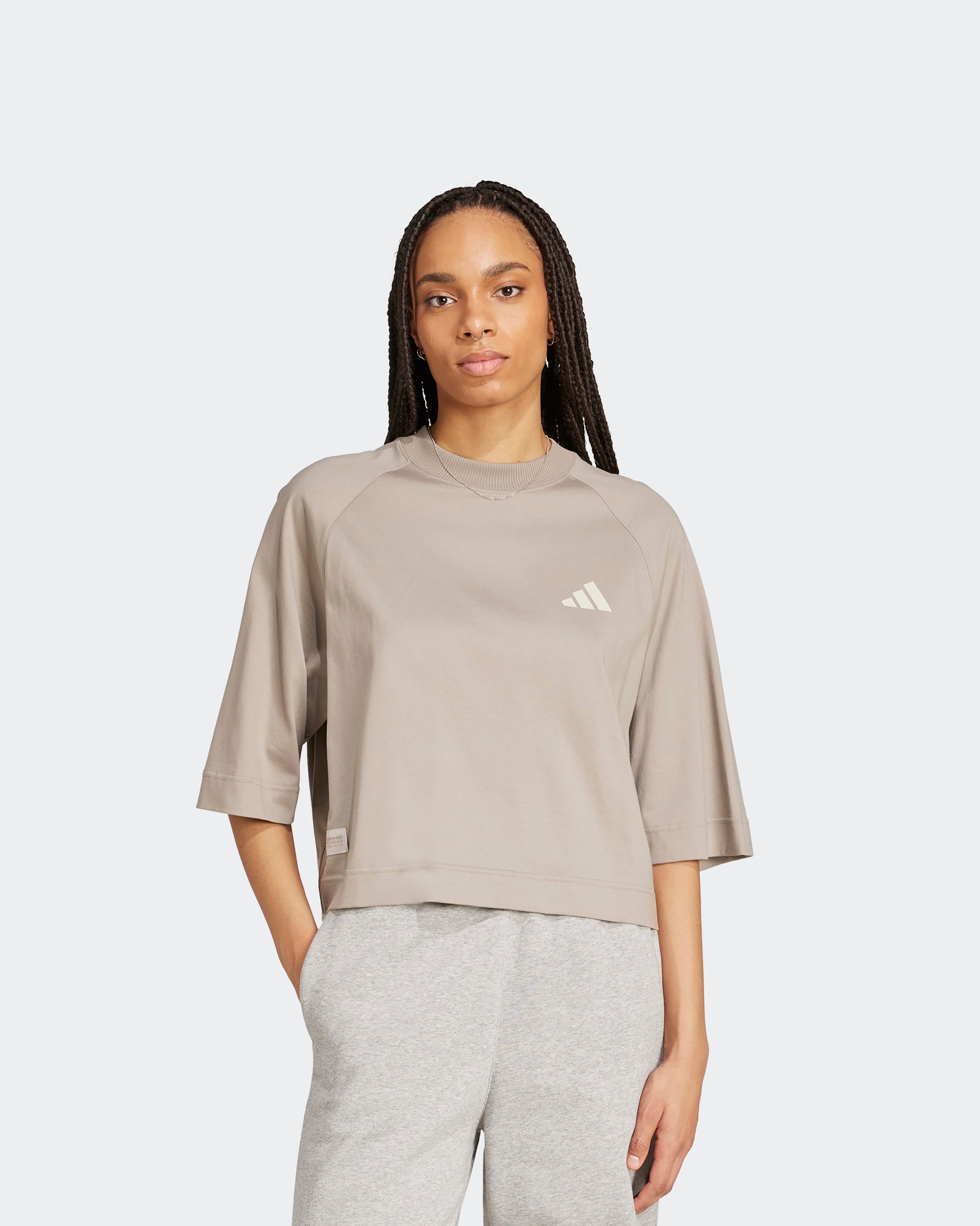 Womens Premium Sweat T-Shirt Beige — primary product view showing Mercedes-AMG PETRONAS F1 styling and product details | Dash Racegear