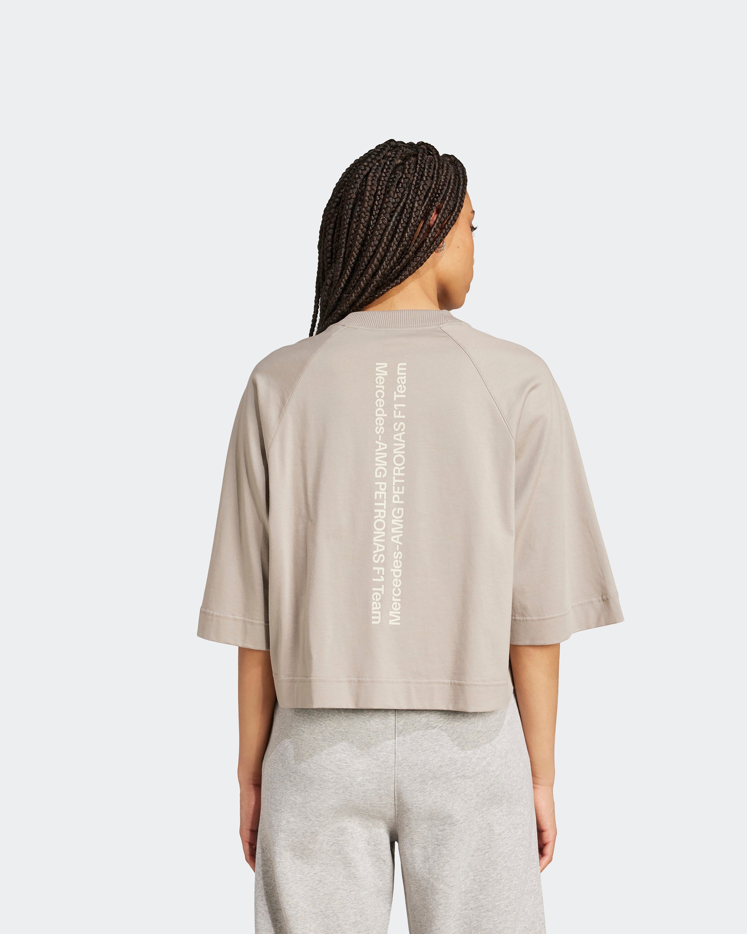 Womens Premium Sweat T-Shirt Beige — alternate product angle showing Mercedes-AMG PETRONAS F1 styling and product details | Dash Racegear