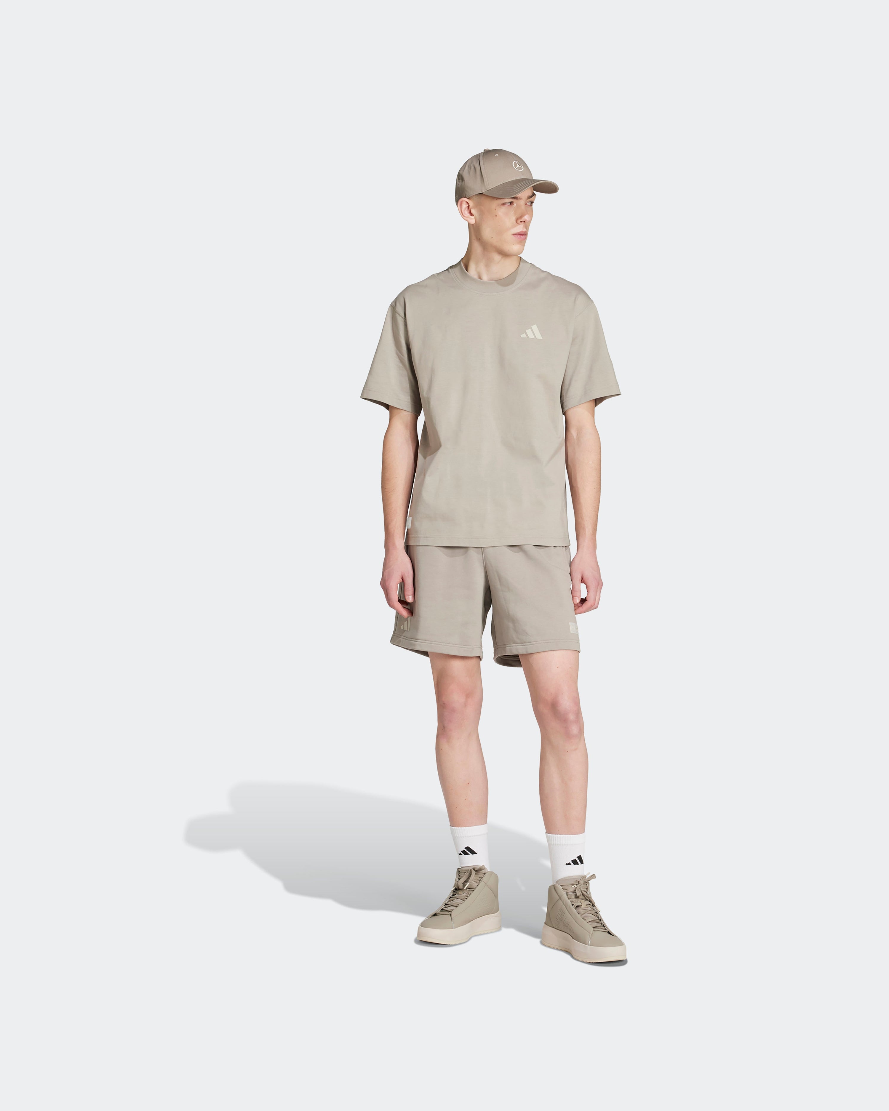 Mens Premium Sweat T-Shirt Beige — additional product detail showing Mercedes-AMG PETRONAS F1 styling and product details | Dash Racegear
