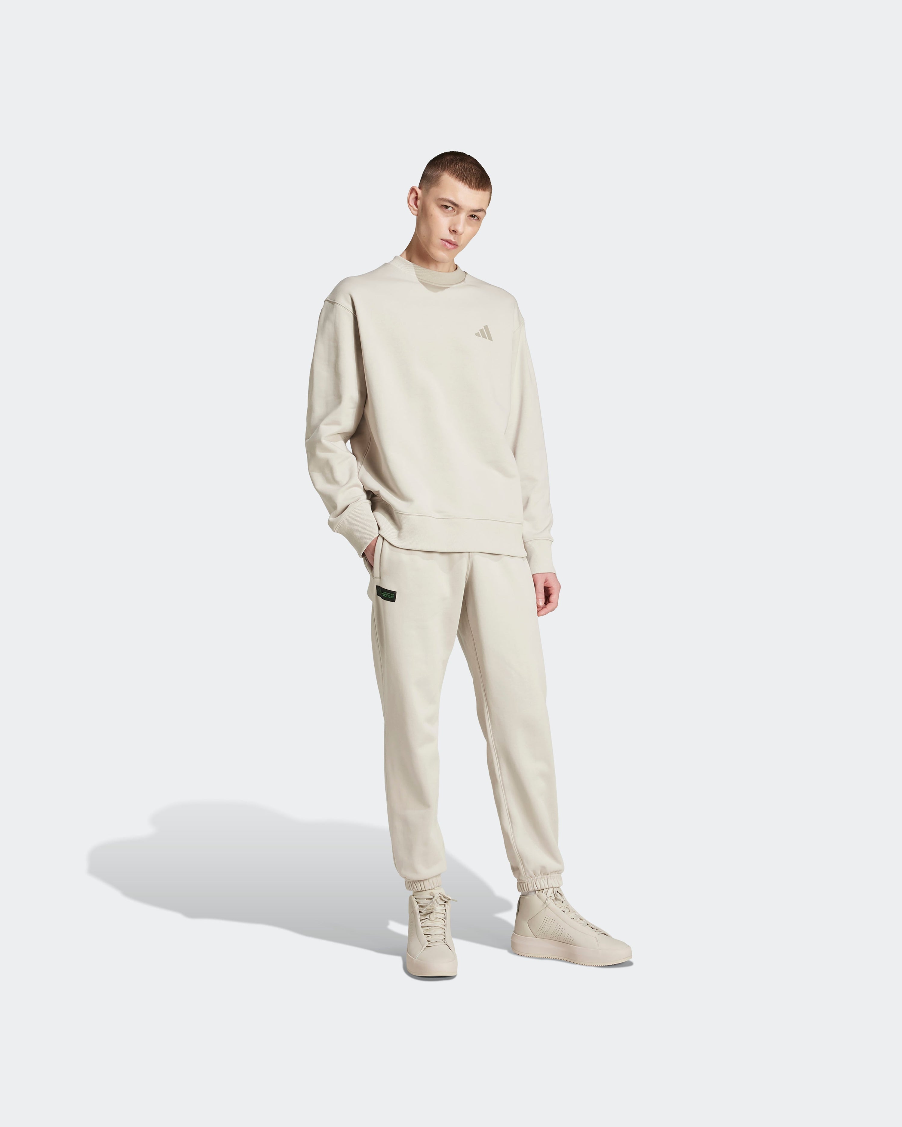 Mens Premium Sweat-Top Beige — close-up design detail showing Mercedes-AMG PETRONAS F1 styling and product details | Dash Racegear