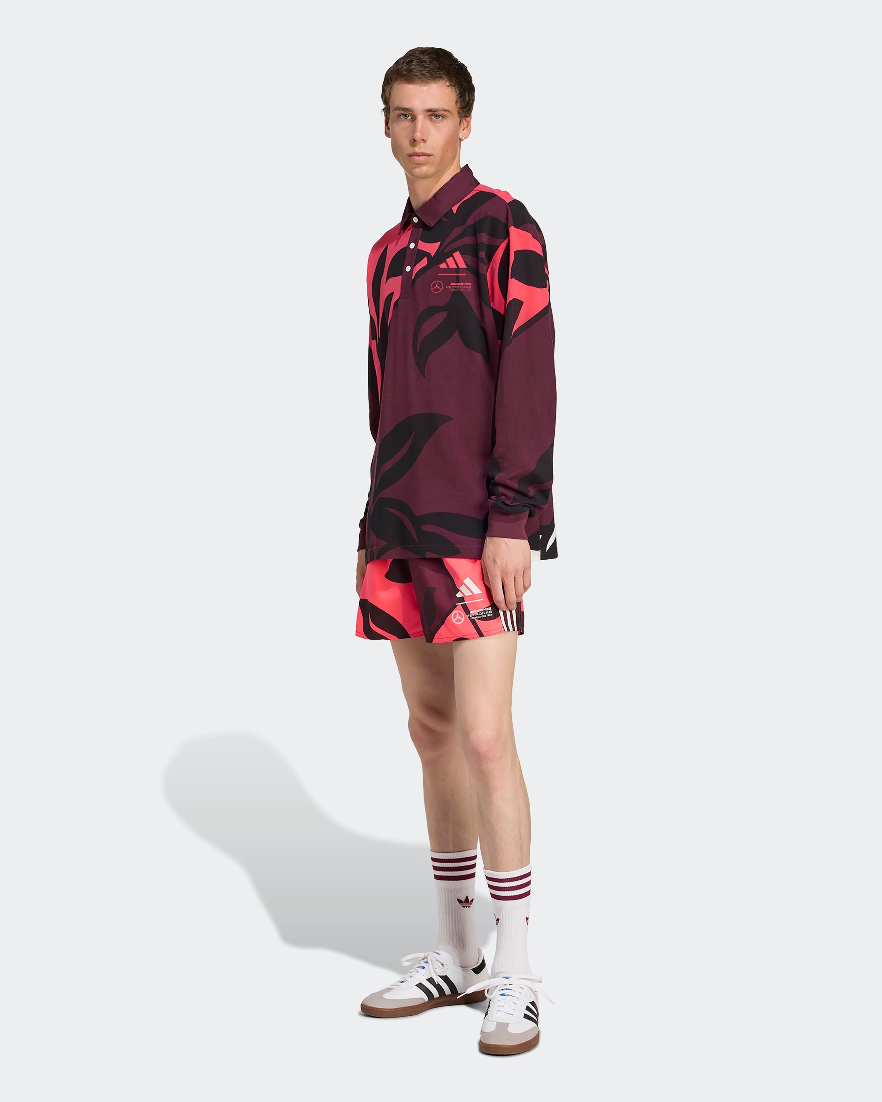 Mens Miami Long Sleeve Polo Floral — additional product detail showing Mercedes-AMG PETRONAS F1 styling and product details | Dash Racegear