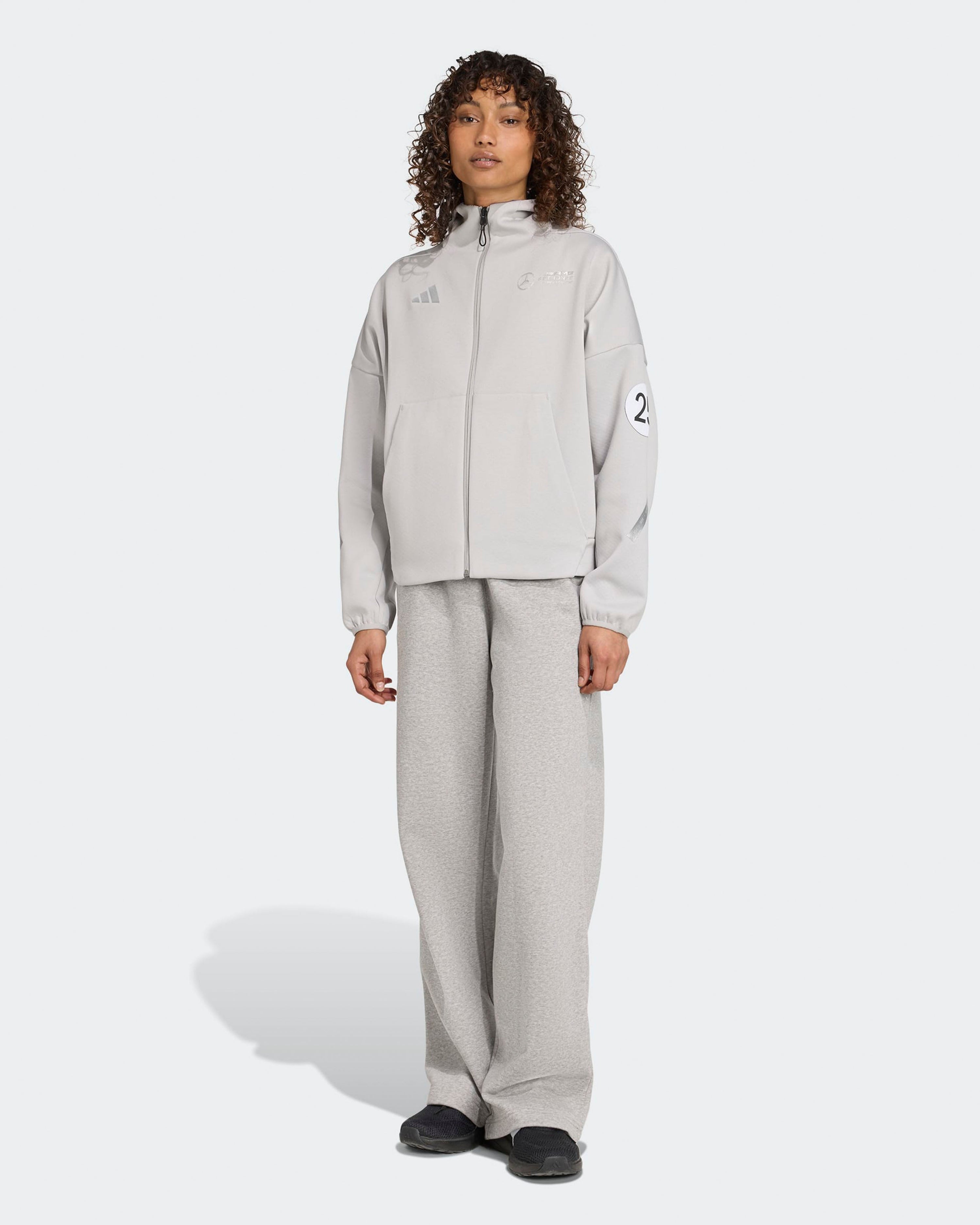 Womens Silver Arrows Full-Zip Hoody Grey — close-up design detail showing Mercedes-AMG PETRONAS F1 styling and product details | Dash Racegear