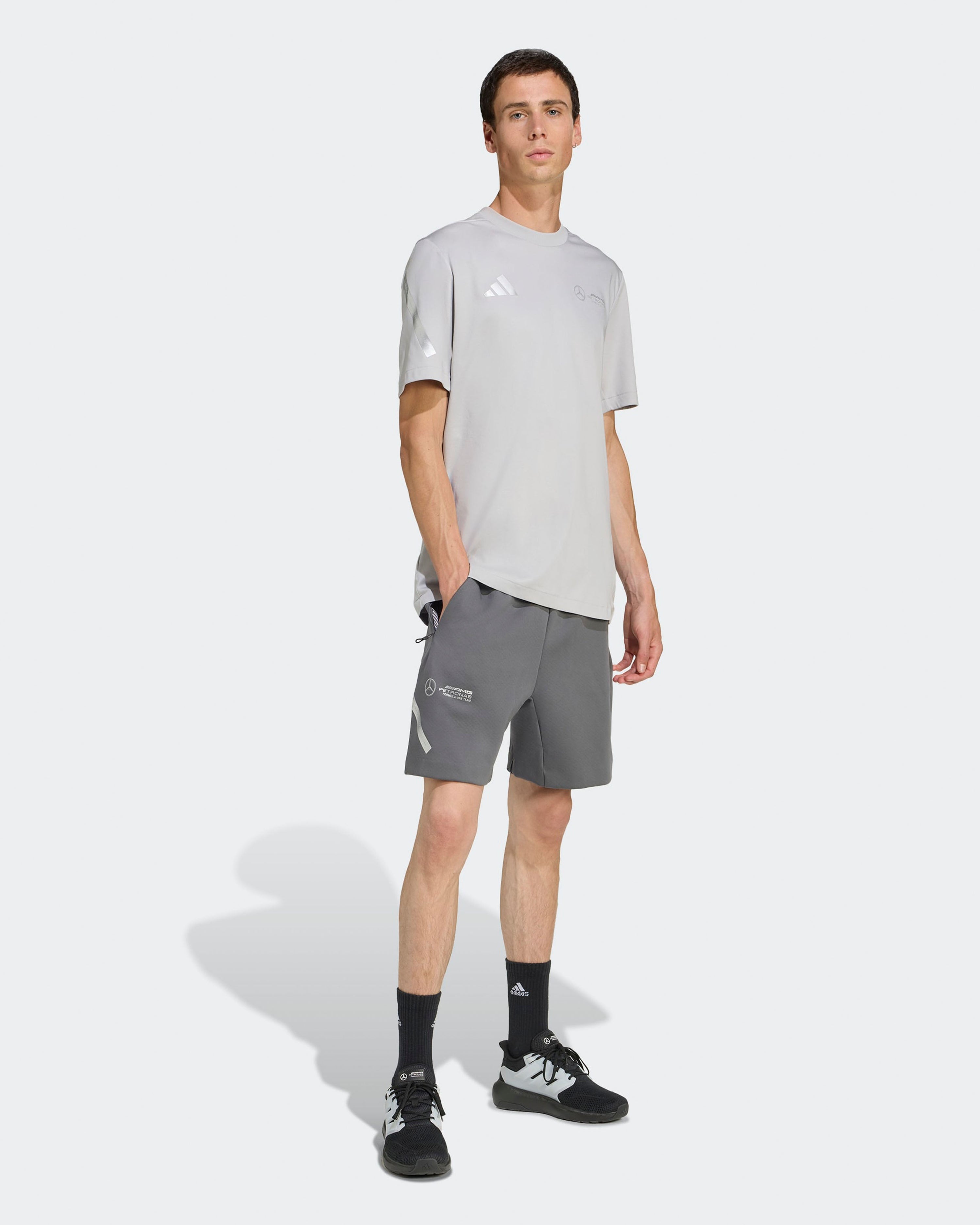 Mens Silver Arrows Shorts Grey — additional product detail showing Mercedes-AMG PETRONAS F1 styling and product details | Dash Racegear