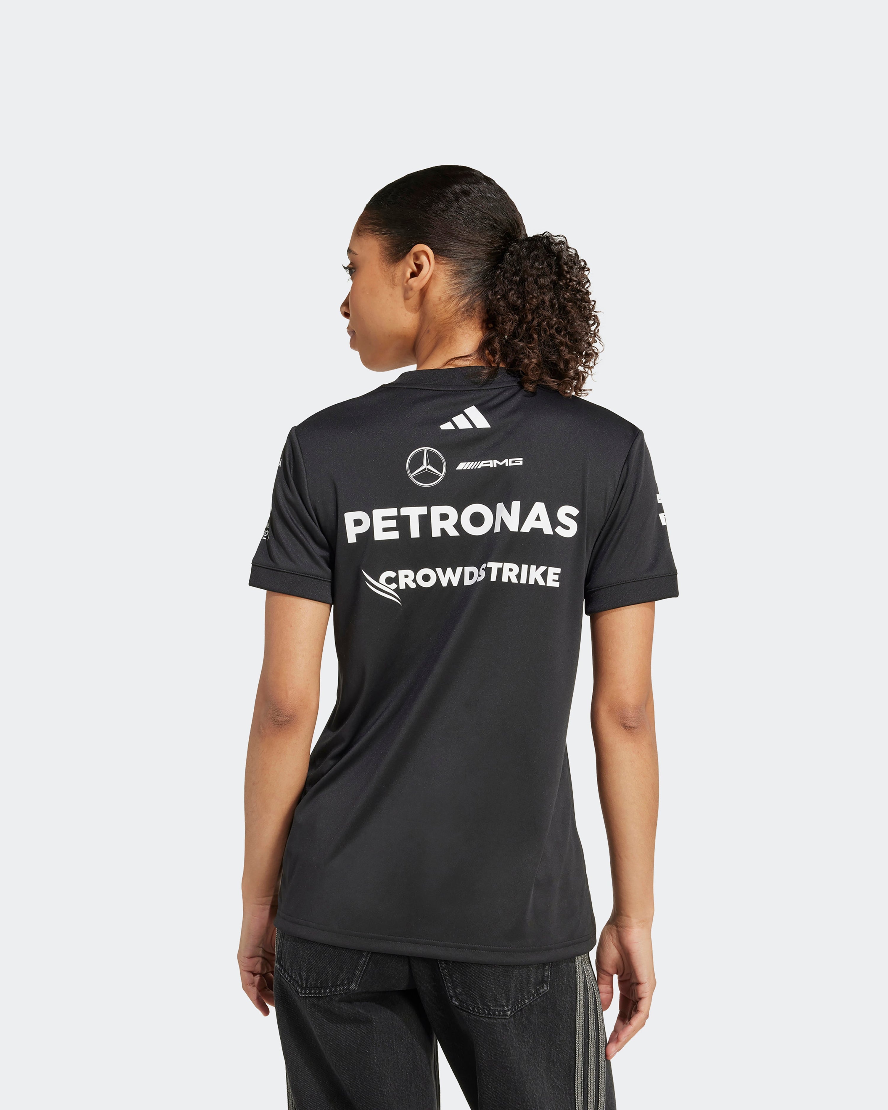 Womens 2025 Team Driver Tee Black — additional product detail showing Mercedes-AMG PETRONAS F1 styling and product details | Dash Racegear