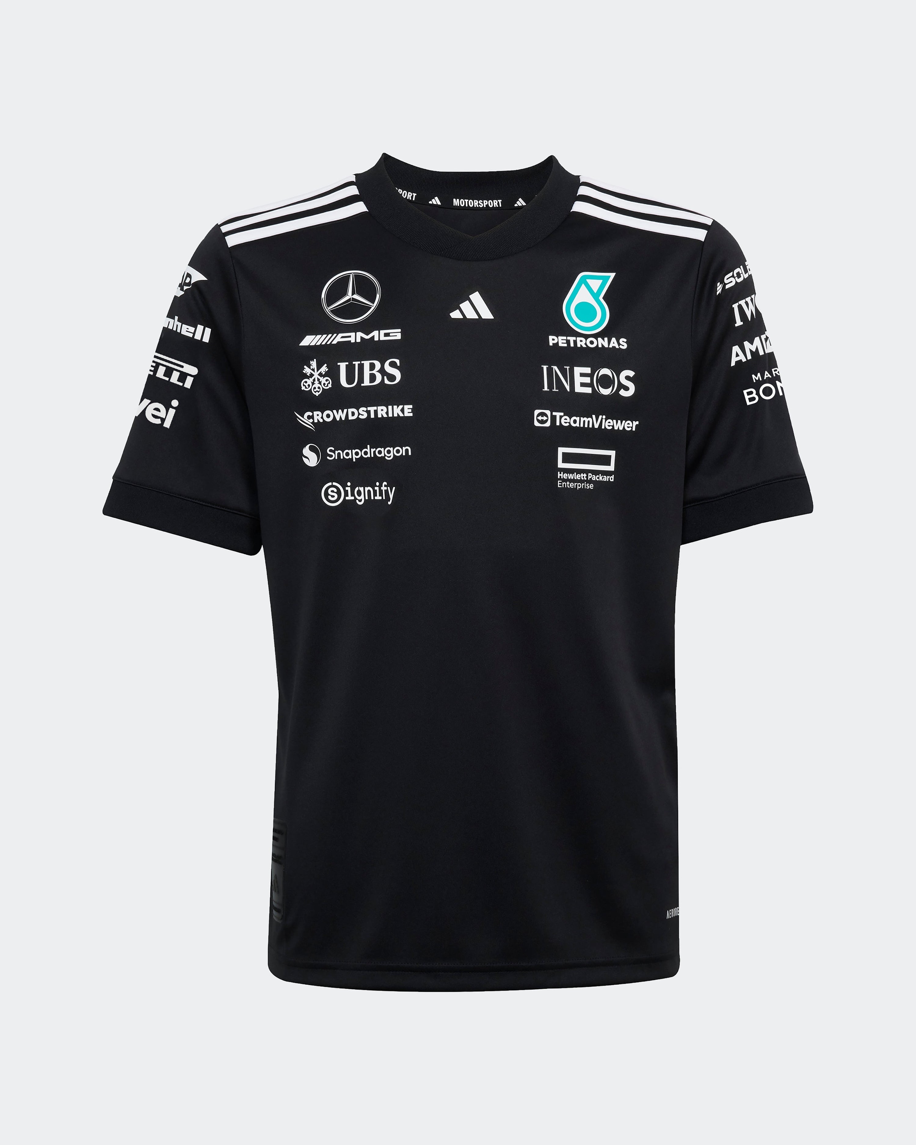 Kids 2025 Team Driver Tee Black — primary product view showing Mercedes-AMG PETRONAS F1 styling and product details | Dash Racegear