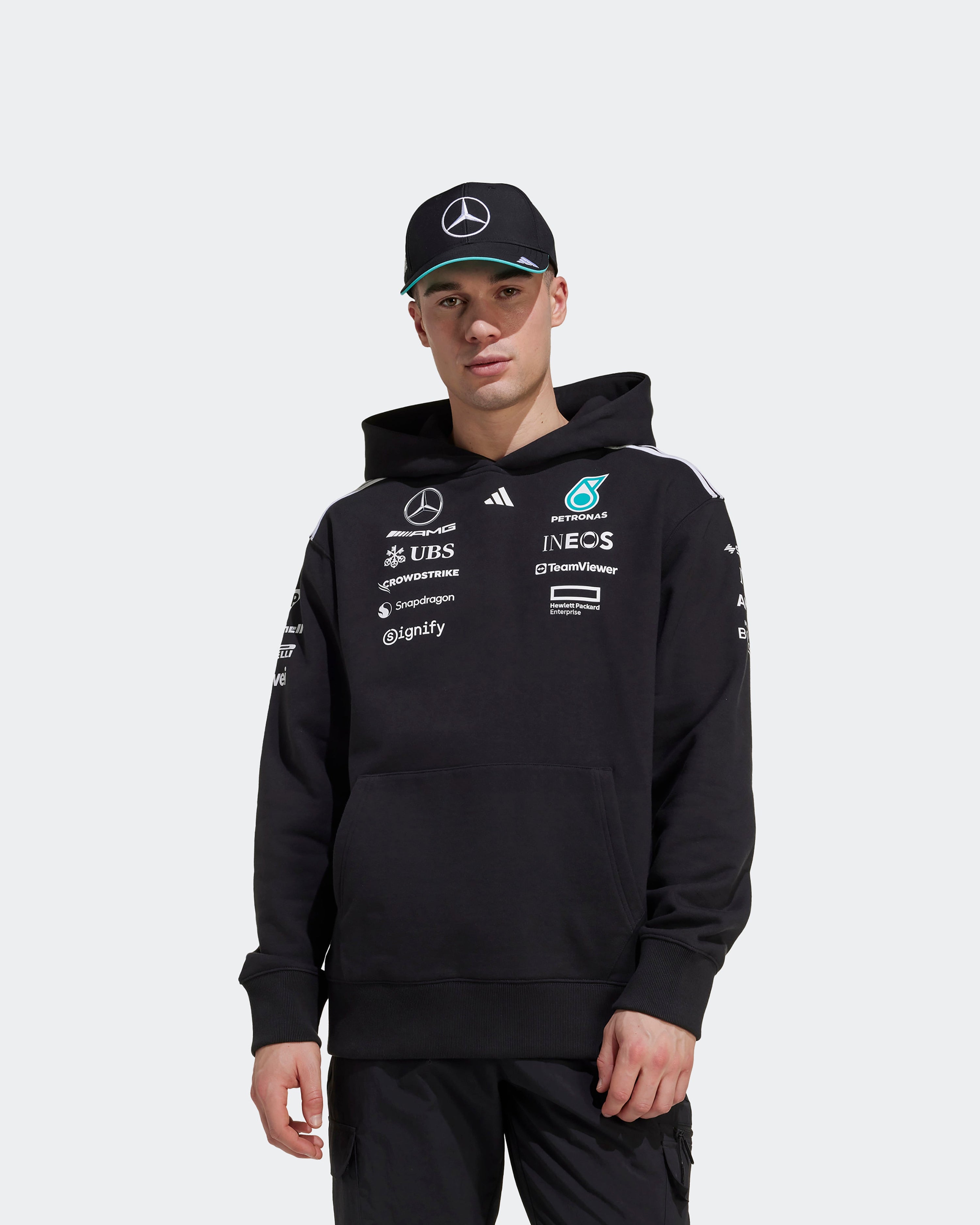 Mens 2025 Team Hoody Black — additional product detail showing Mercedes-AMG PETRONAS F1 styling and product details | Dash Racegear